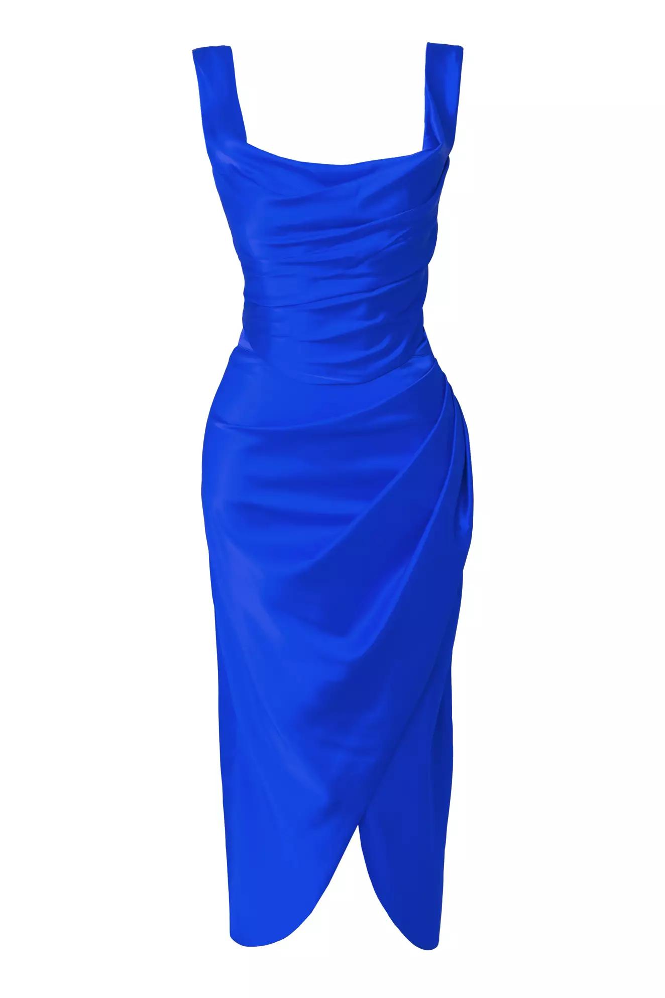 Blue satin sleeveless midi