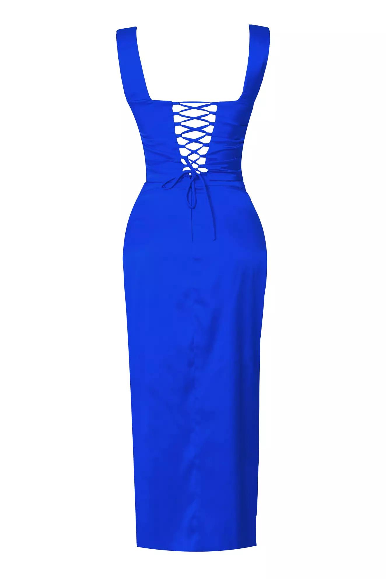 Blue satin sleeveless midi