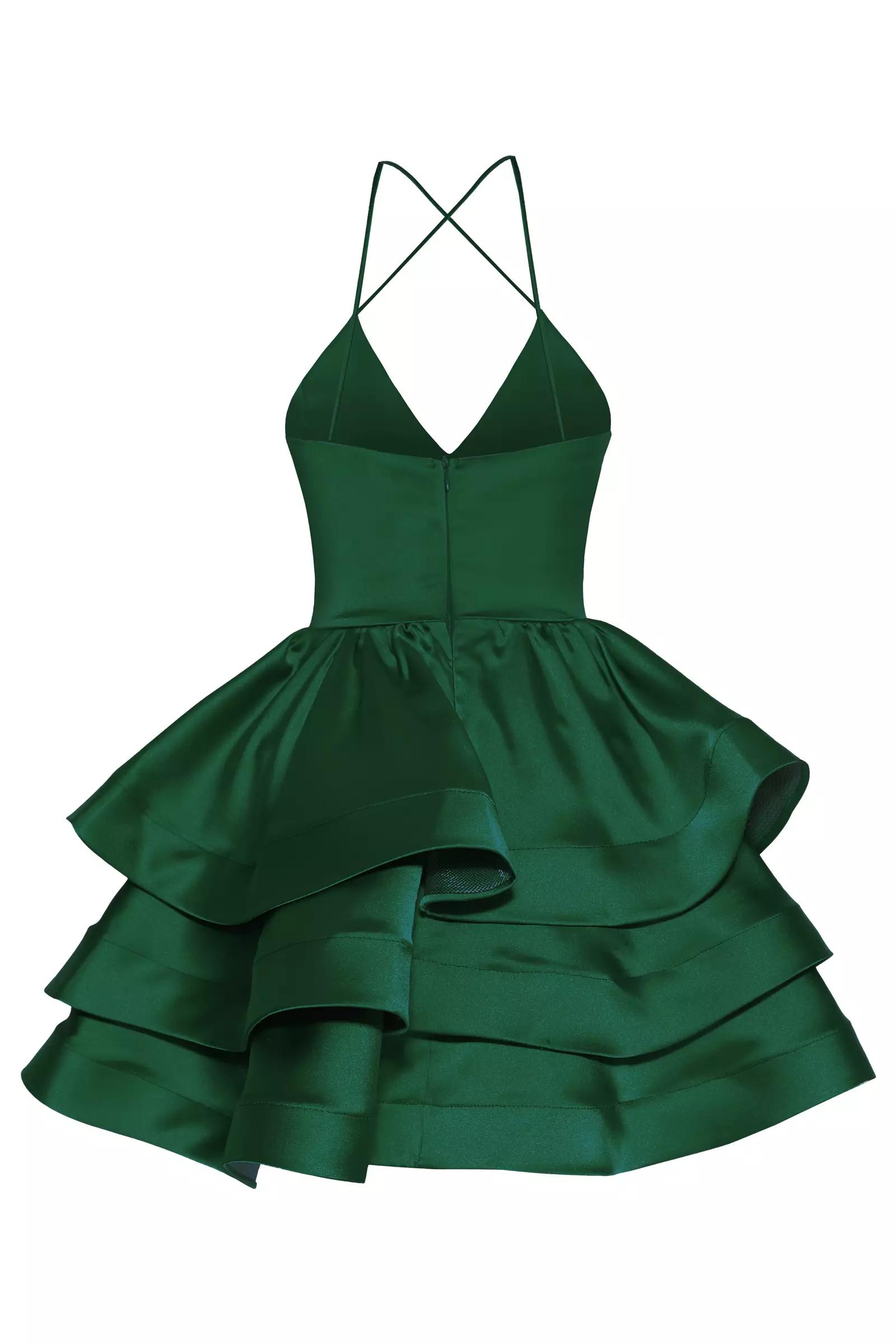 Green satin sleeveless mini dress