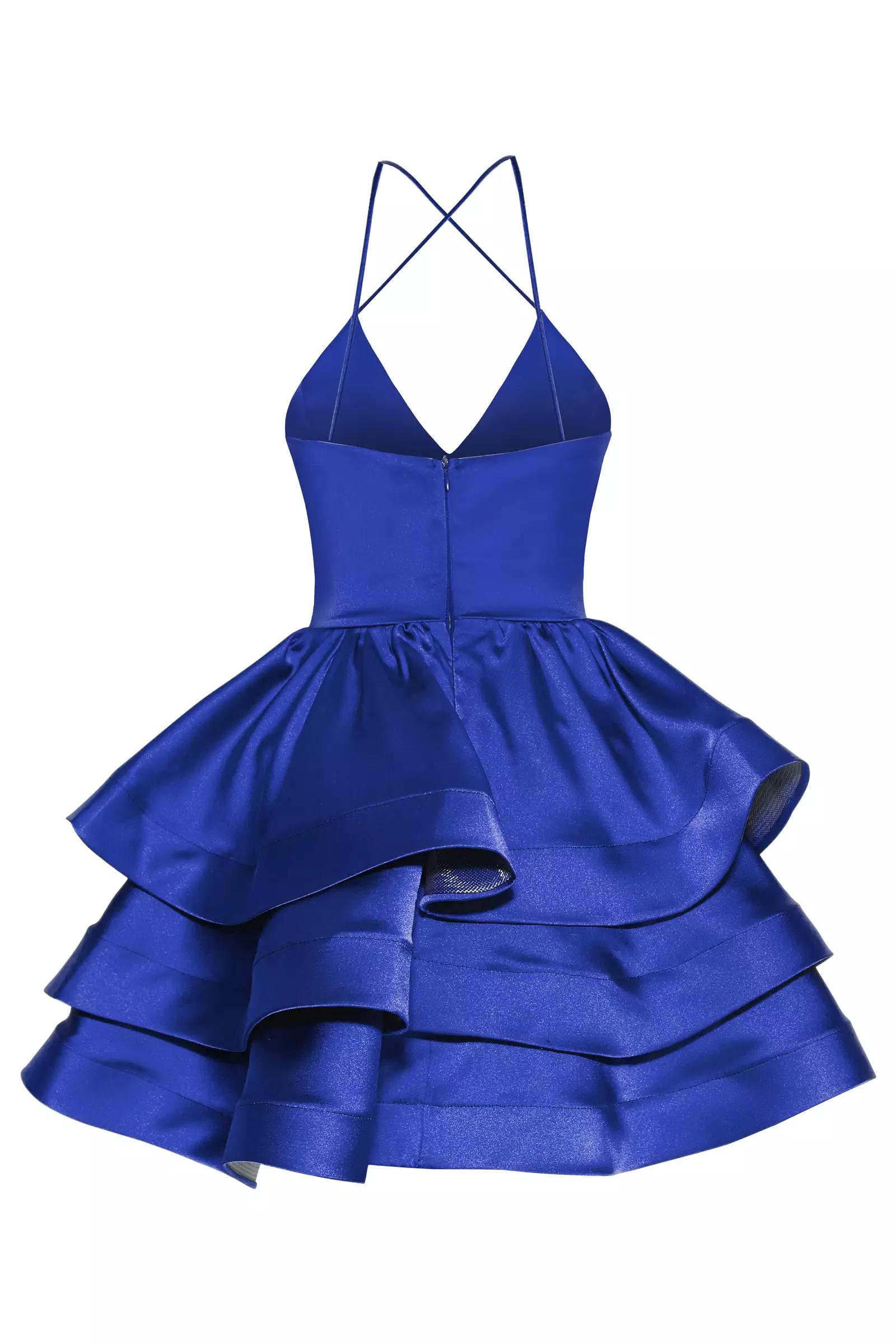 Blue satin sleeveless mini dress