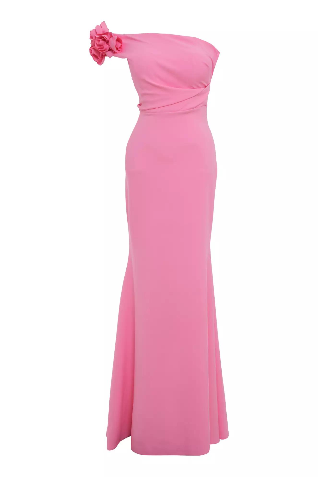 Pink crepe one arm long dress