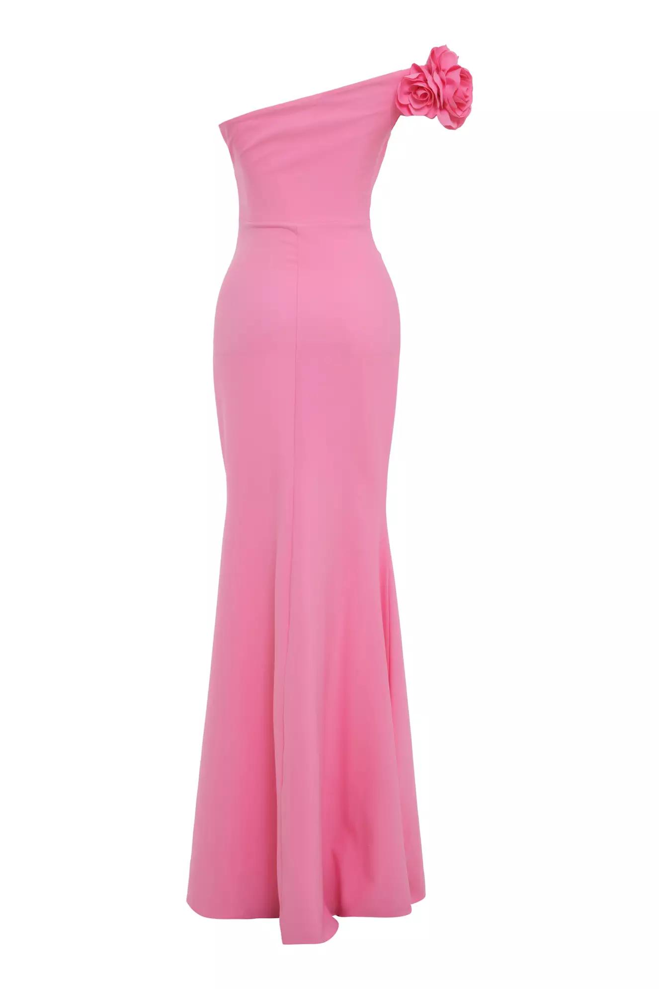 Pink crepe one arm long dress