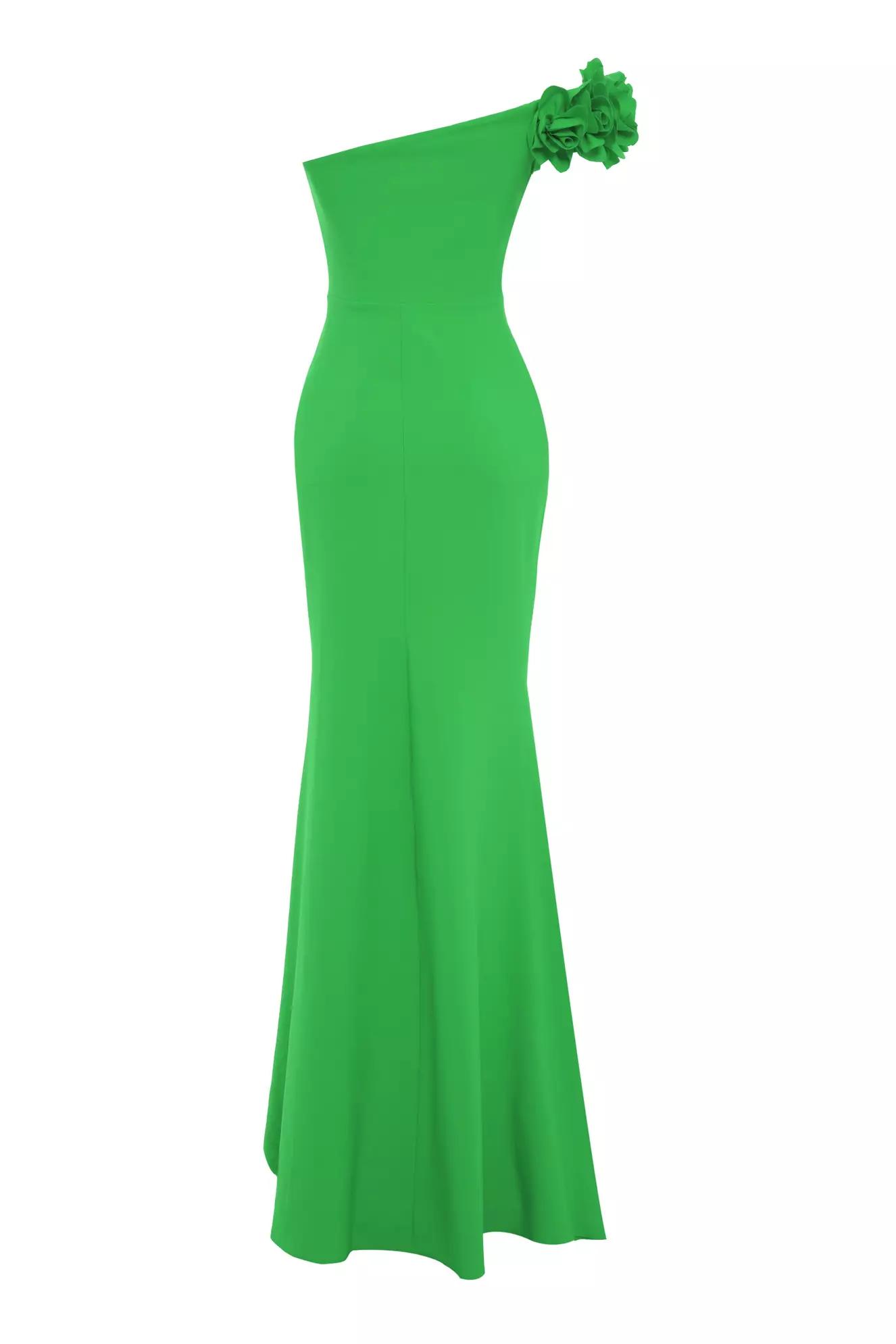 Green crepe one arm long dress