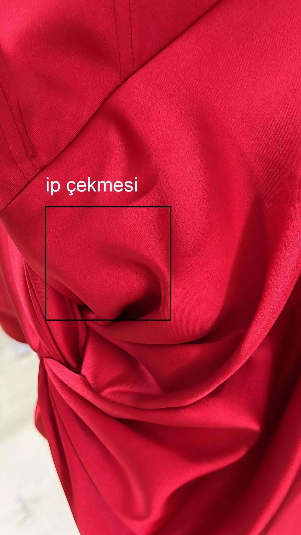 Red satin long sleeve long dress