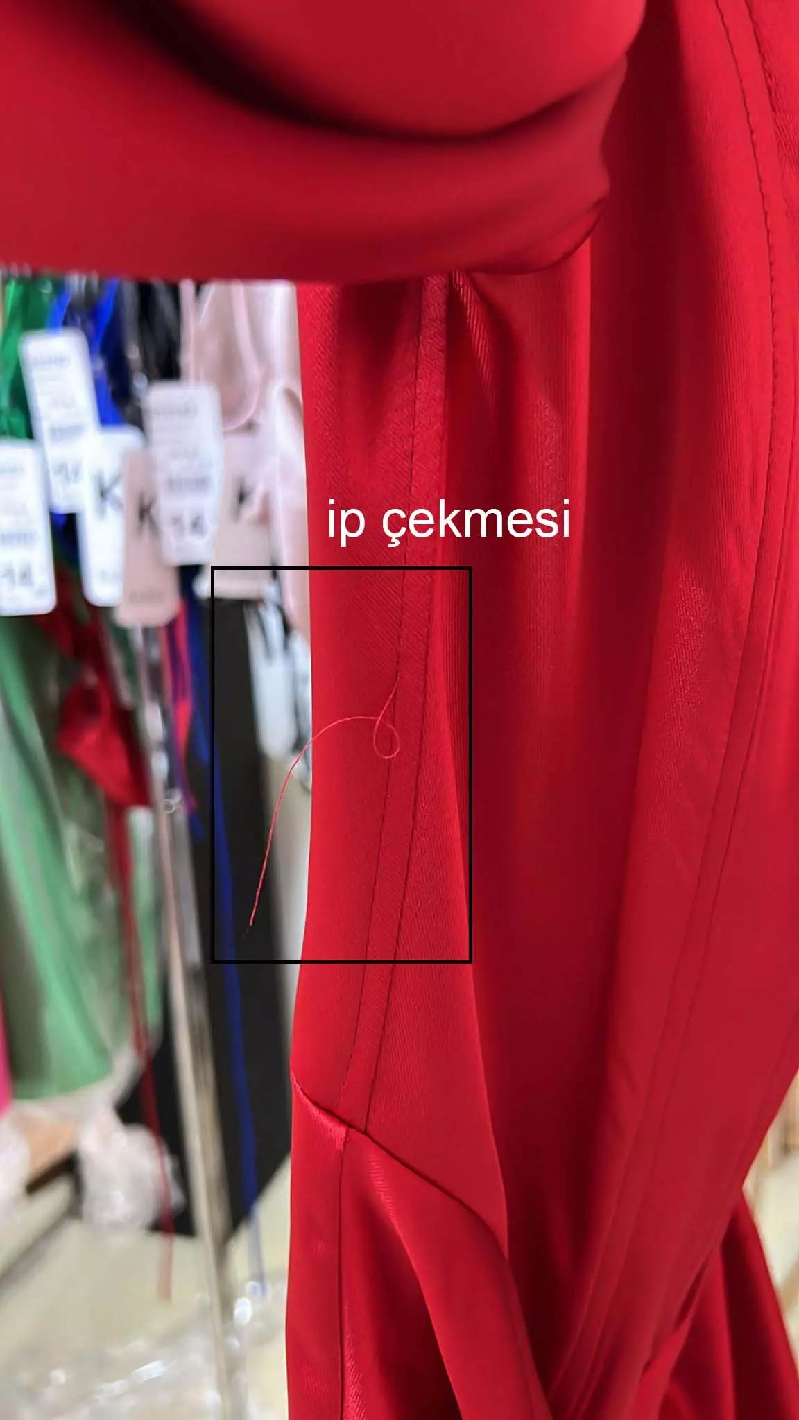 Red satin long sleeve long dress