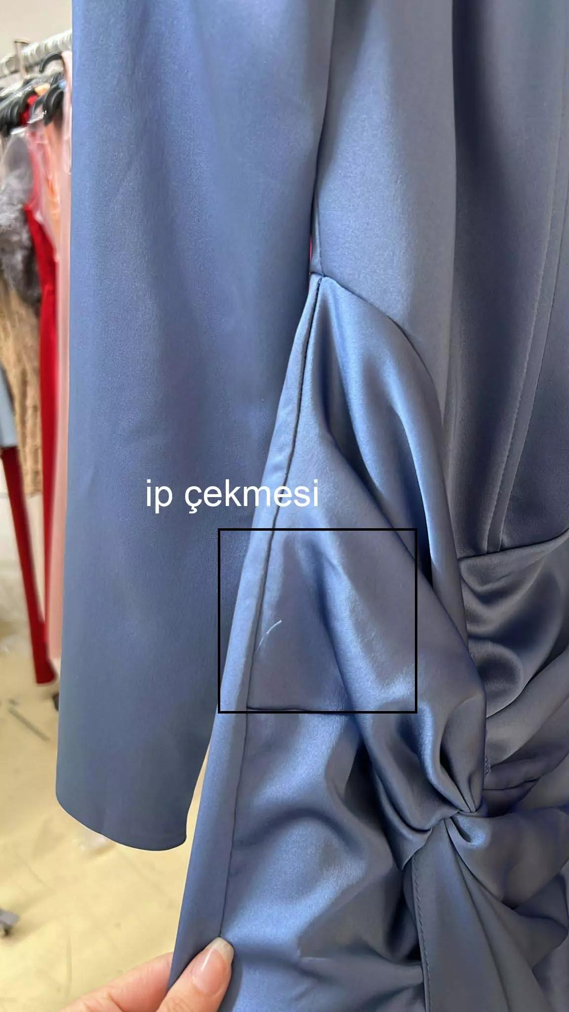 Indigo satin long sleeve long dress