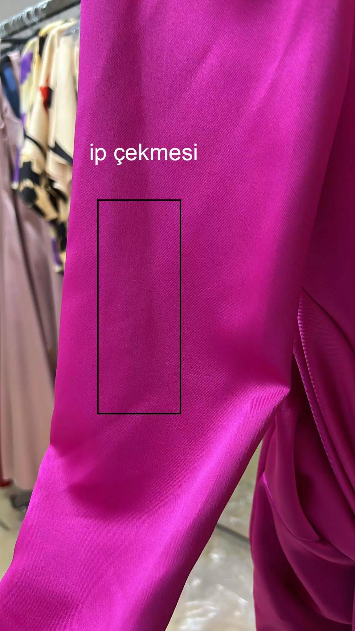 Fuchsia satin long sleeve long dress