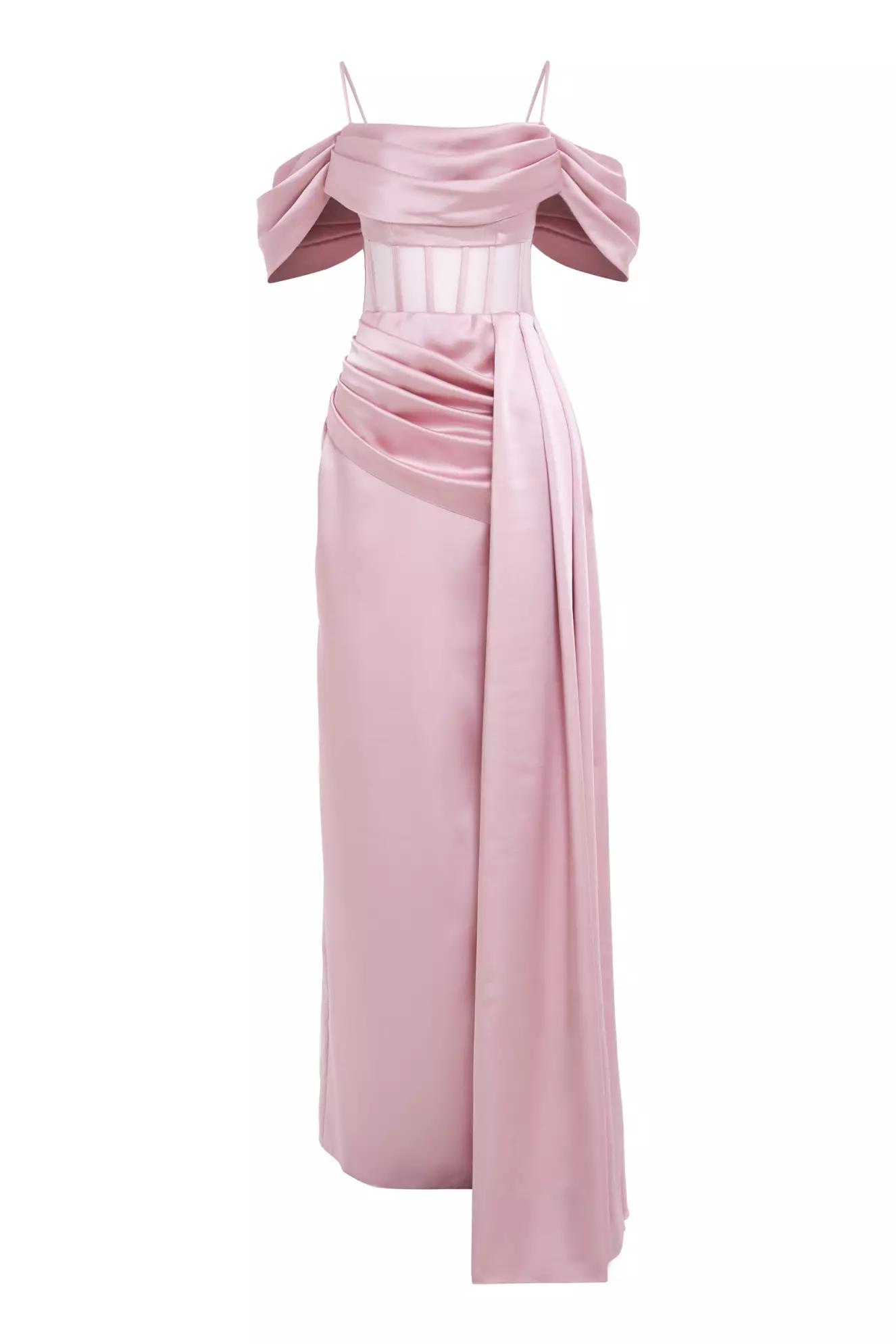 Blush satin sleeveless long dress