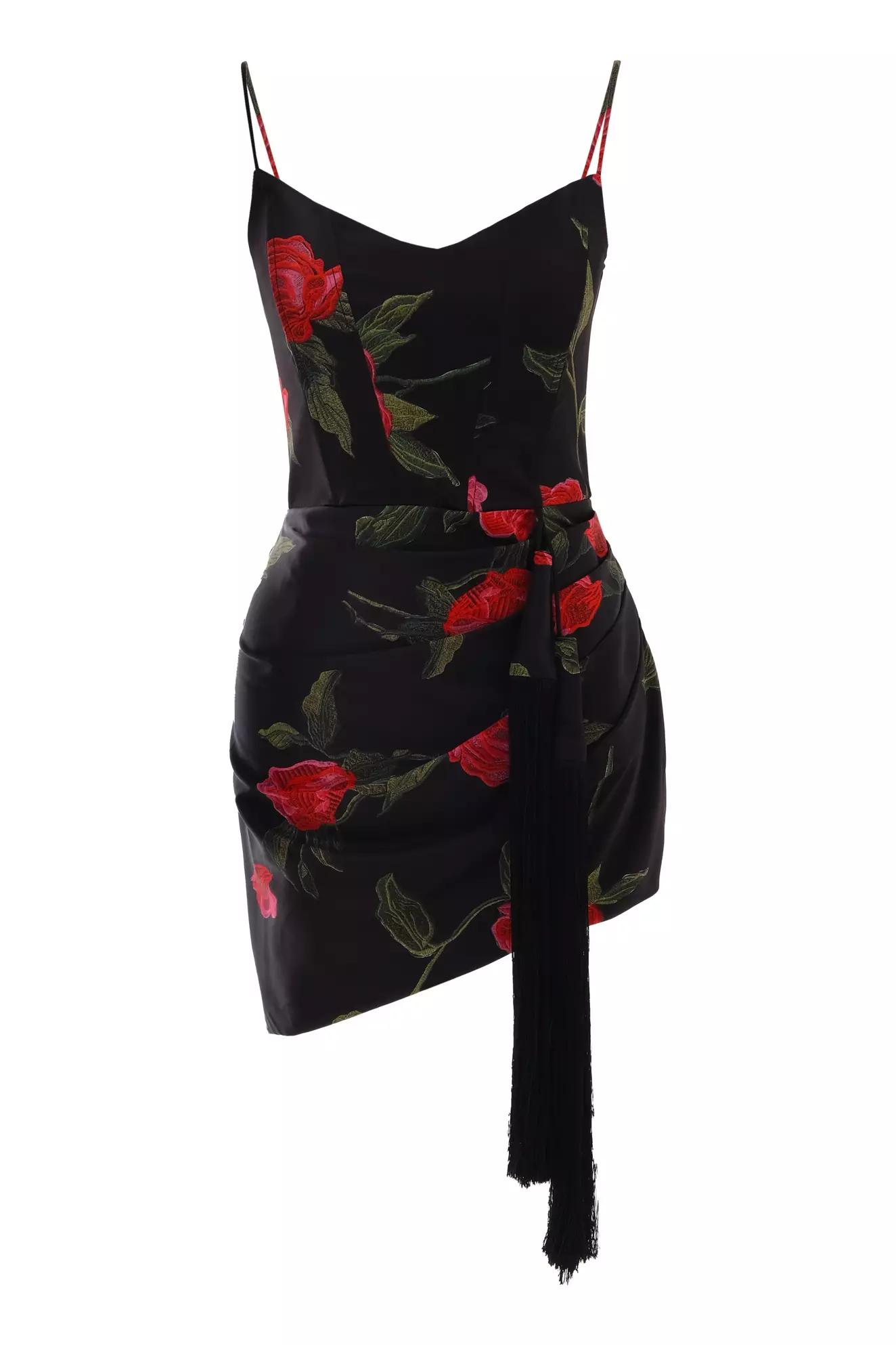 Printed satin sleeveless mini dress