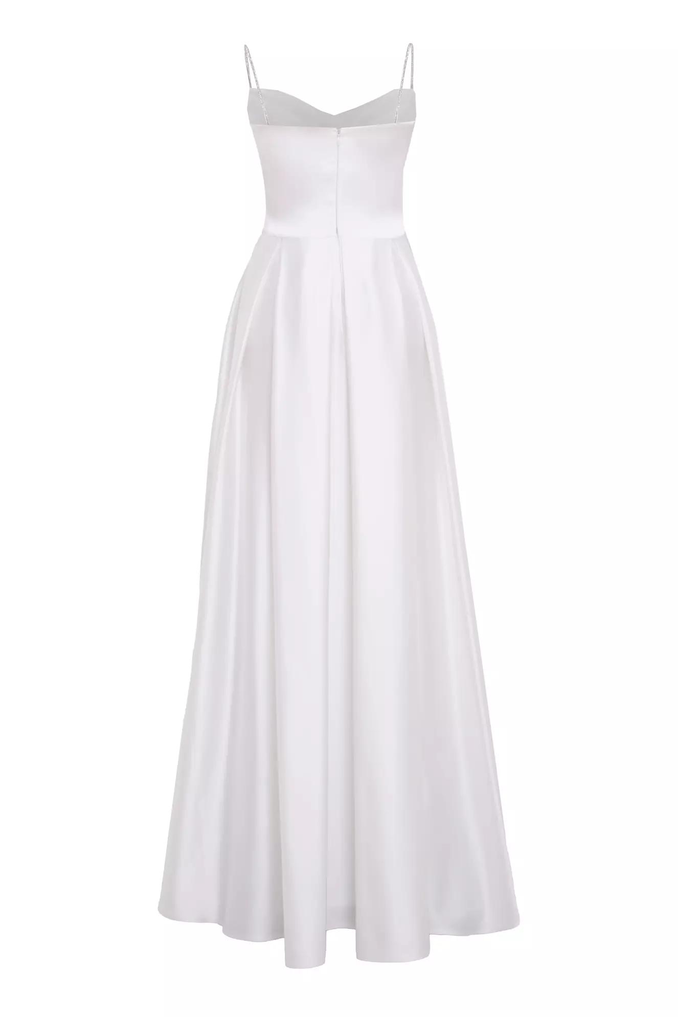 White satin sleeveless long dress