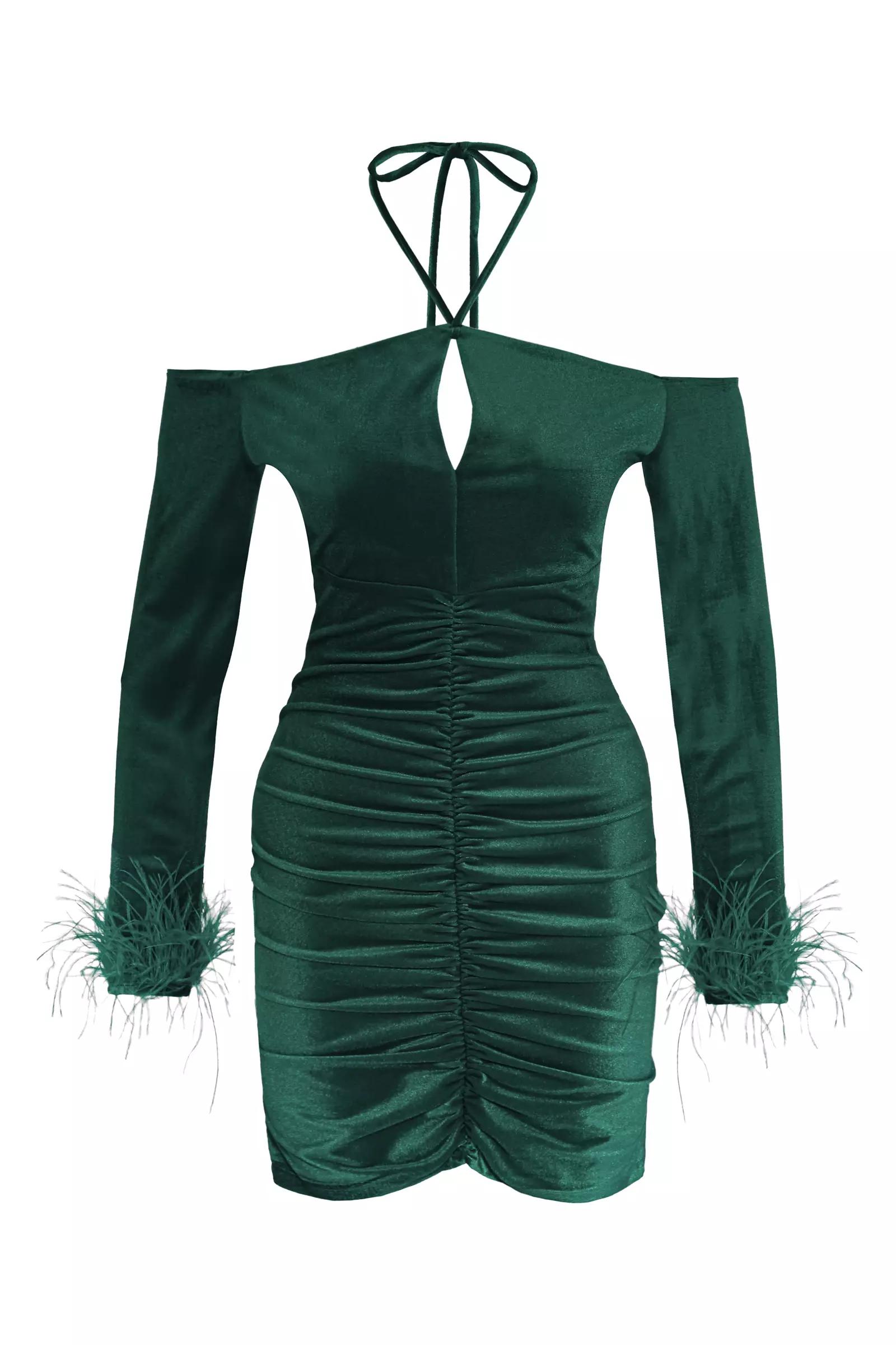 Green velvet long sleeve mini dress