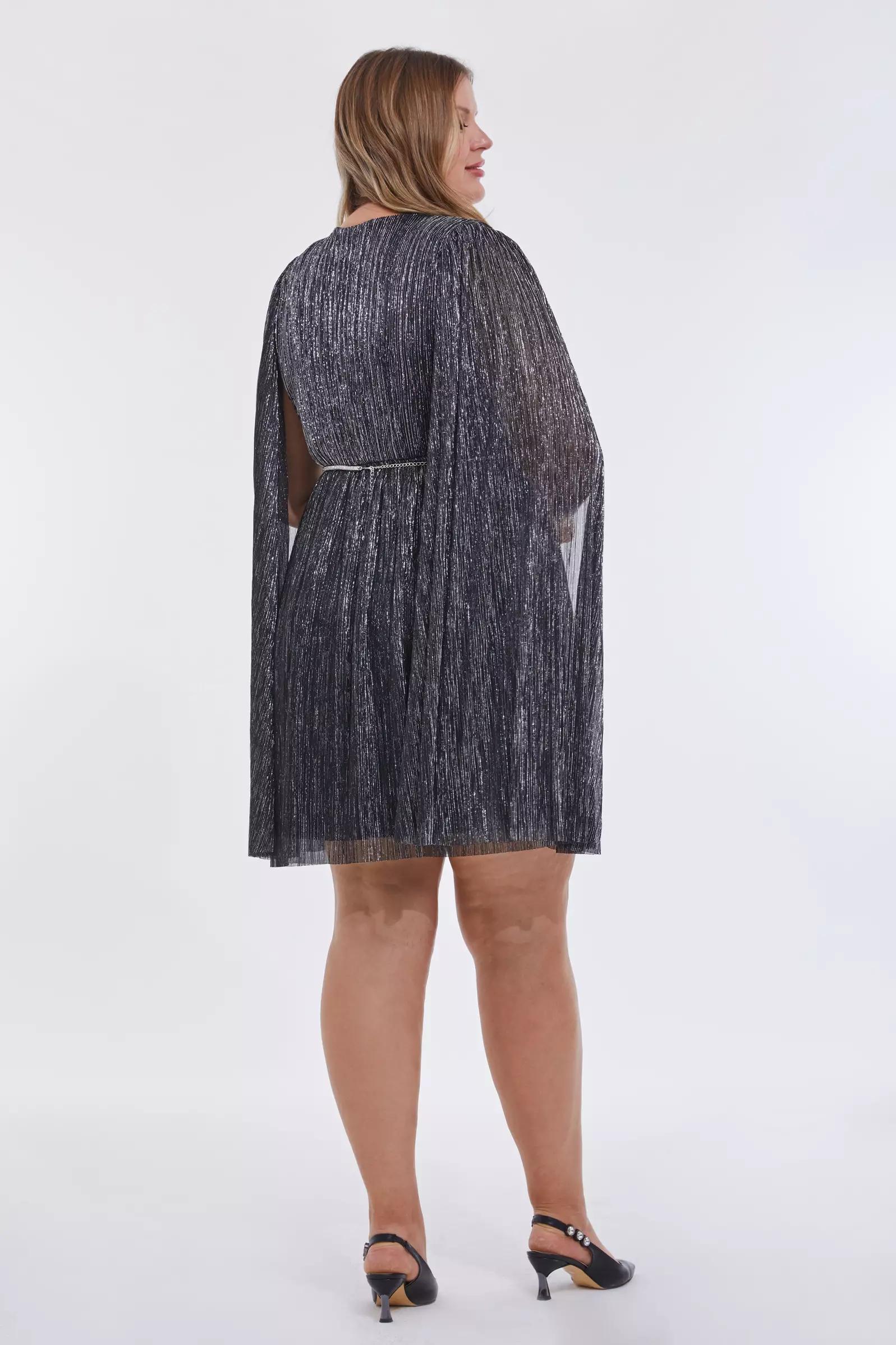 Siyah gümüş plus size moonlight long sleeve mini dress