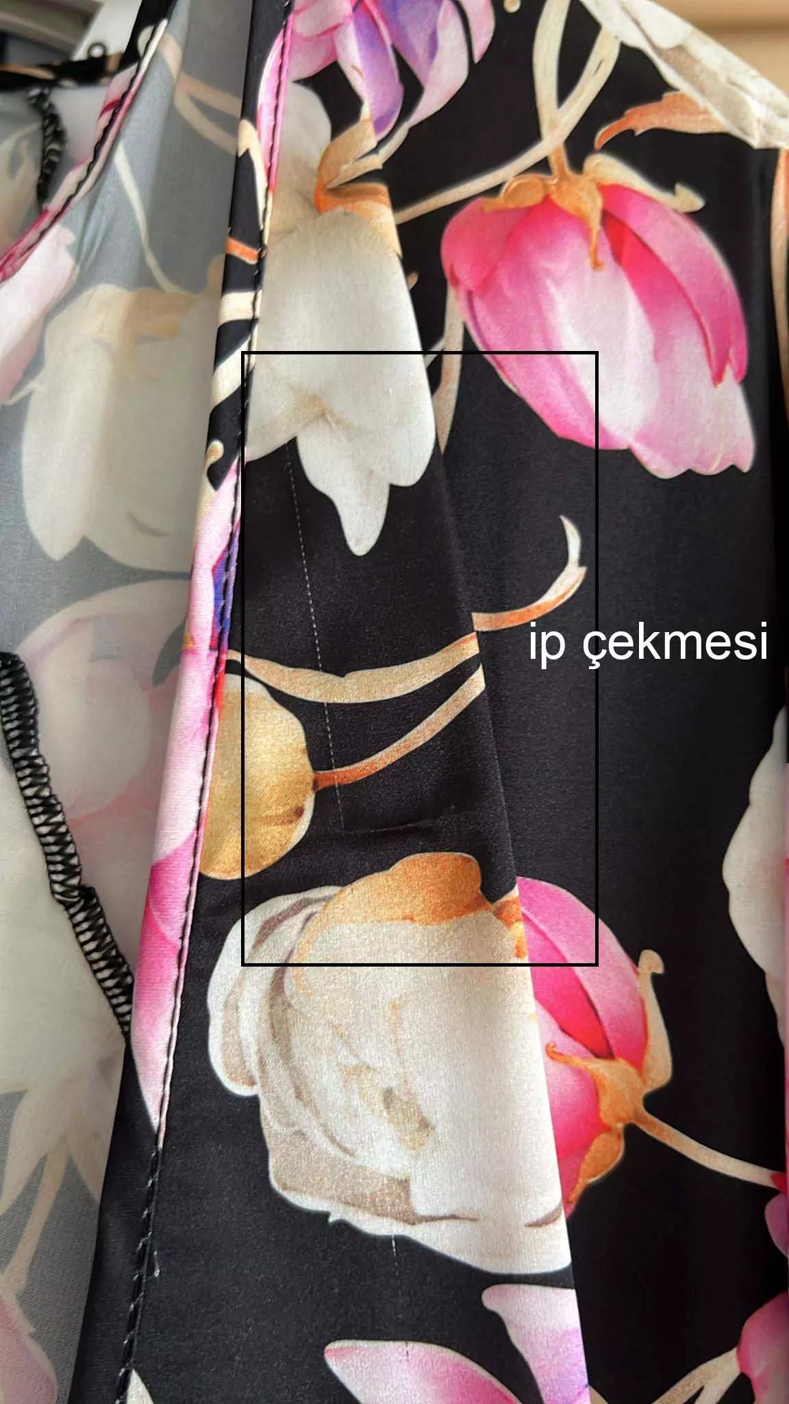 Printed satin kapri kol long dress