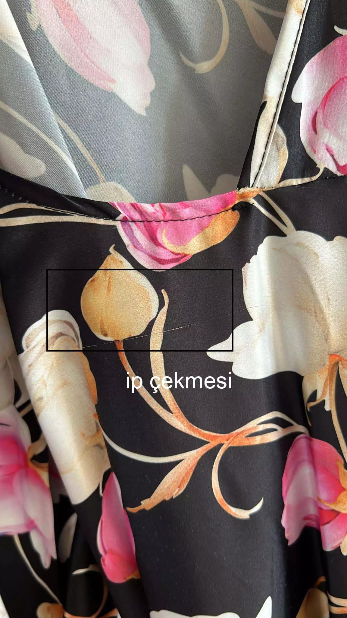 Printed satin kapri kol long dress