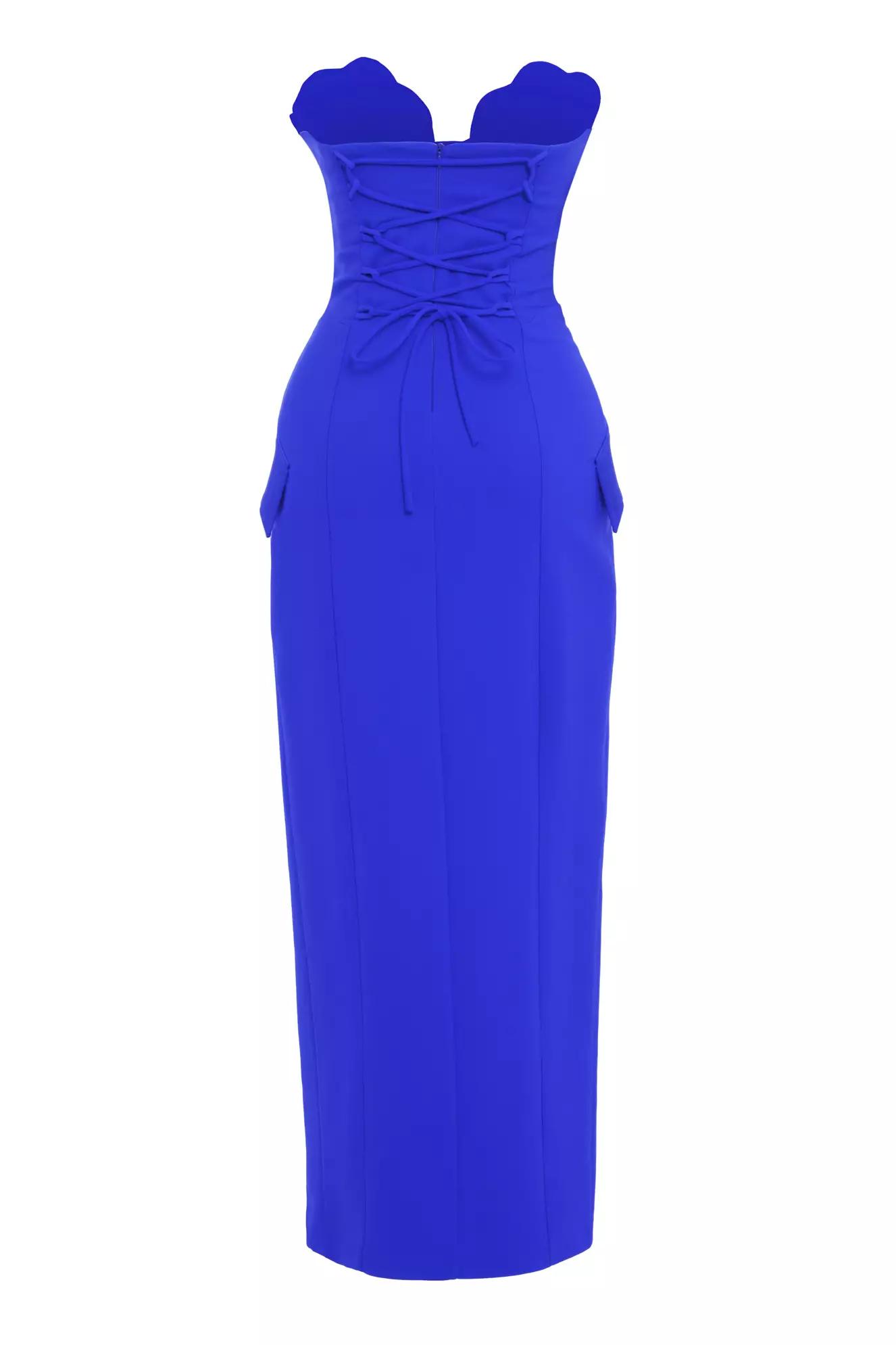 Blue crepe sleeveless maxi dress