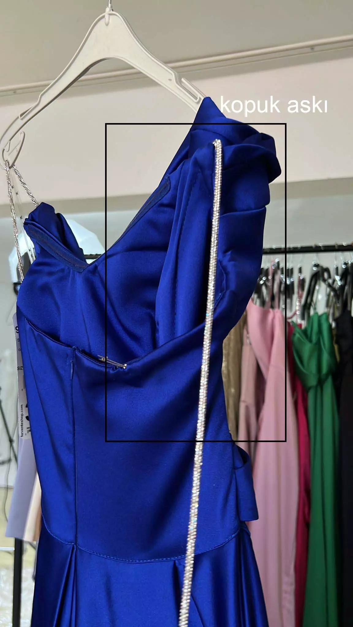 Blue satin sleeveless long dress