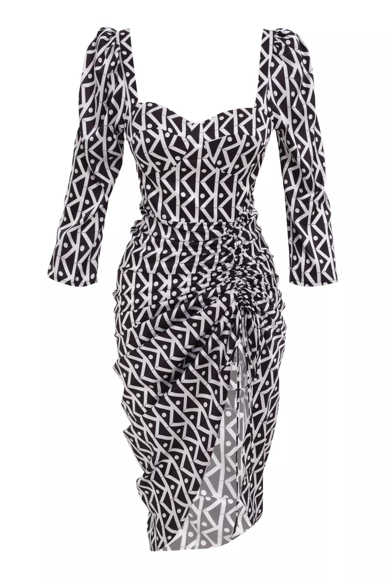 Printed satin long sleeve midi dress