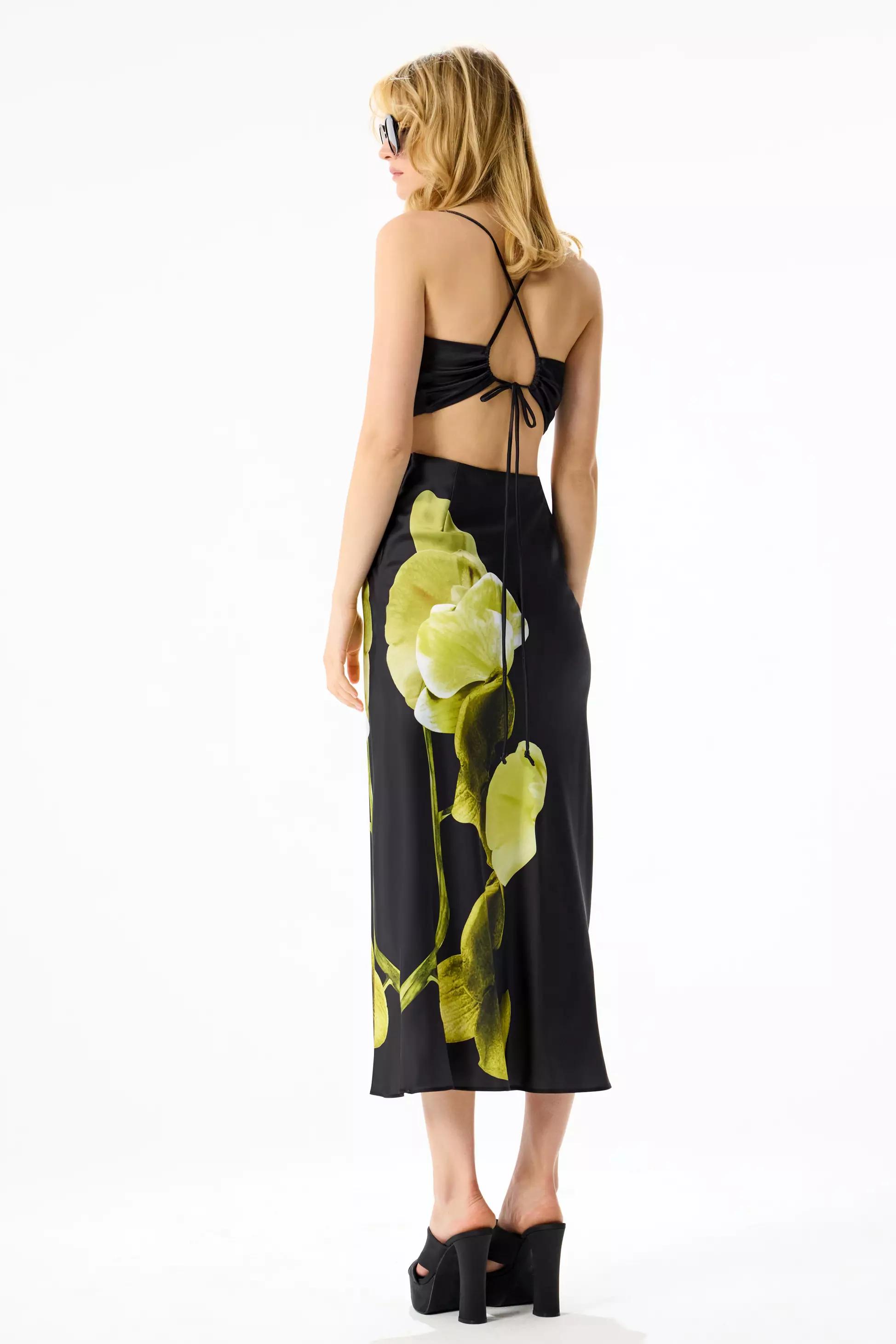 Pistachio green satin sleeveless midi dress