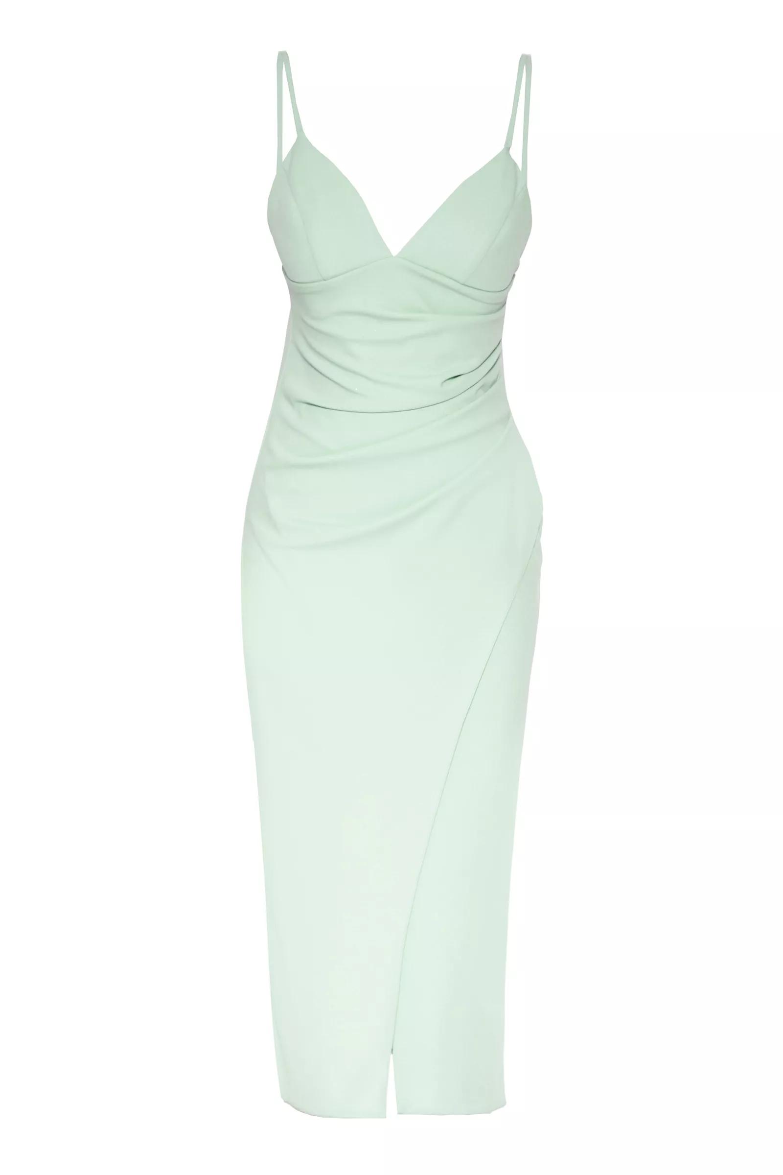 Mint green crepe sleeveless maxi dress