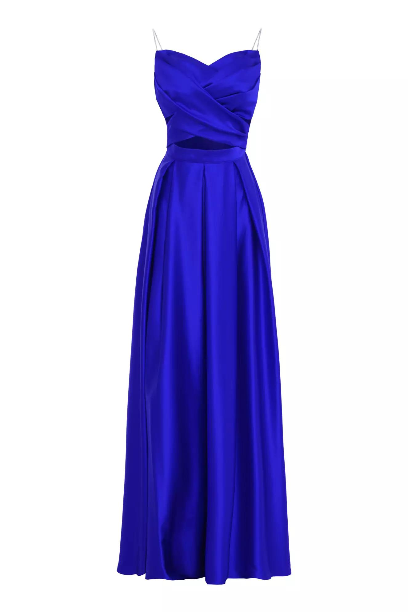 Blue satin sleeveless long dress