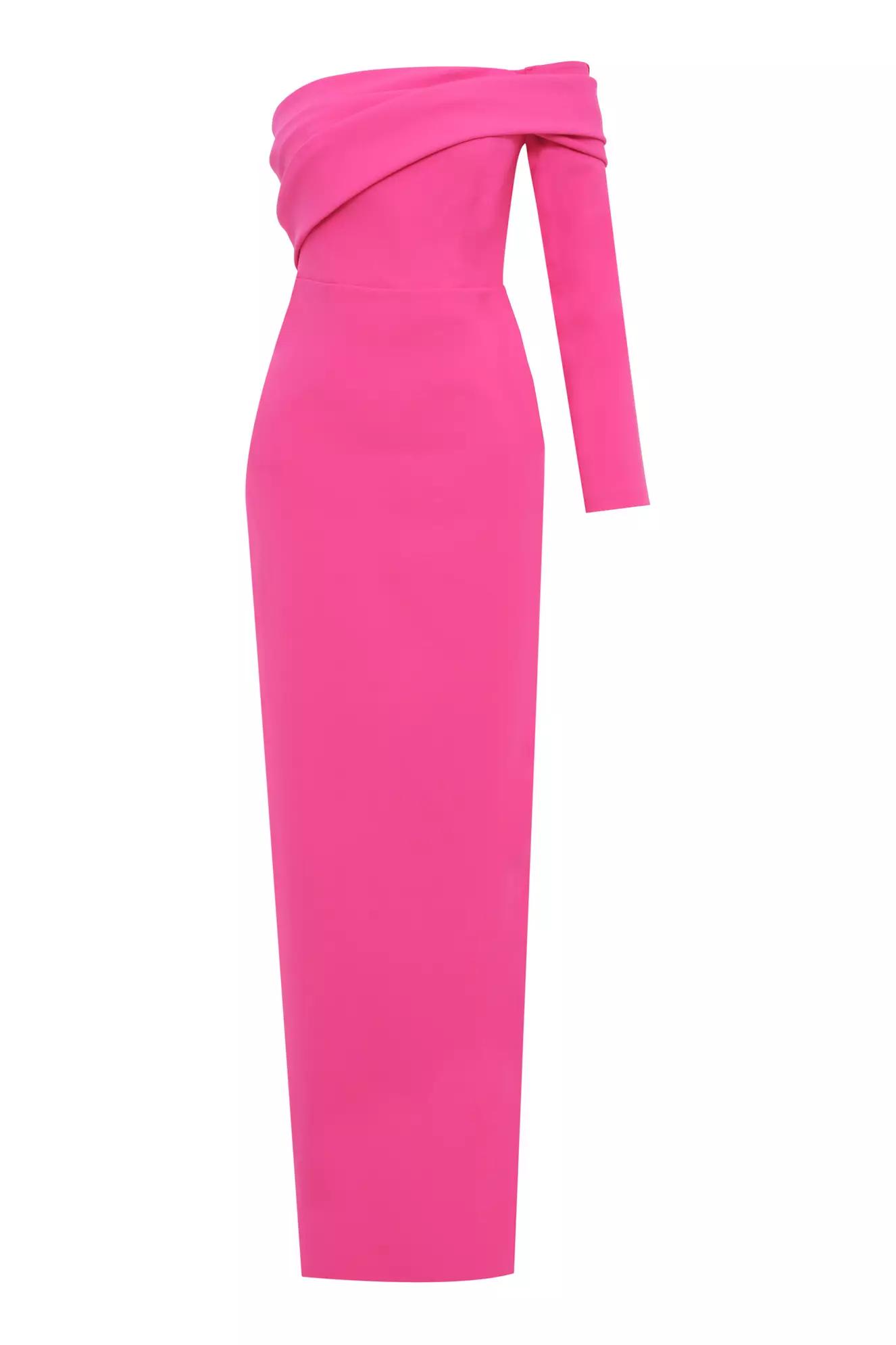 Fuchsia crepe one arm long dress