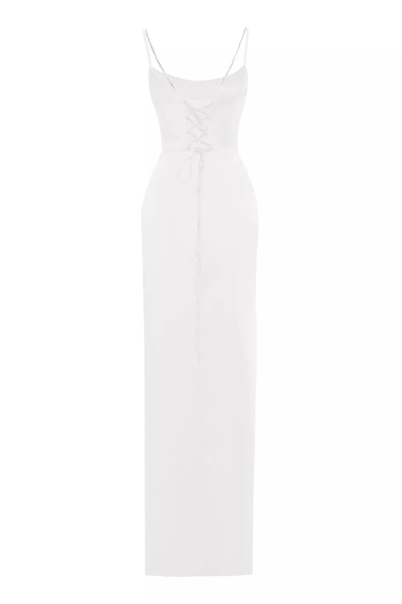 White satin sleeveless long dress