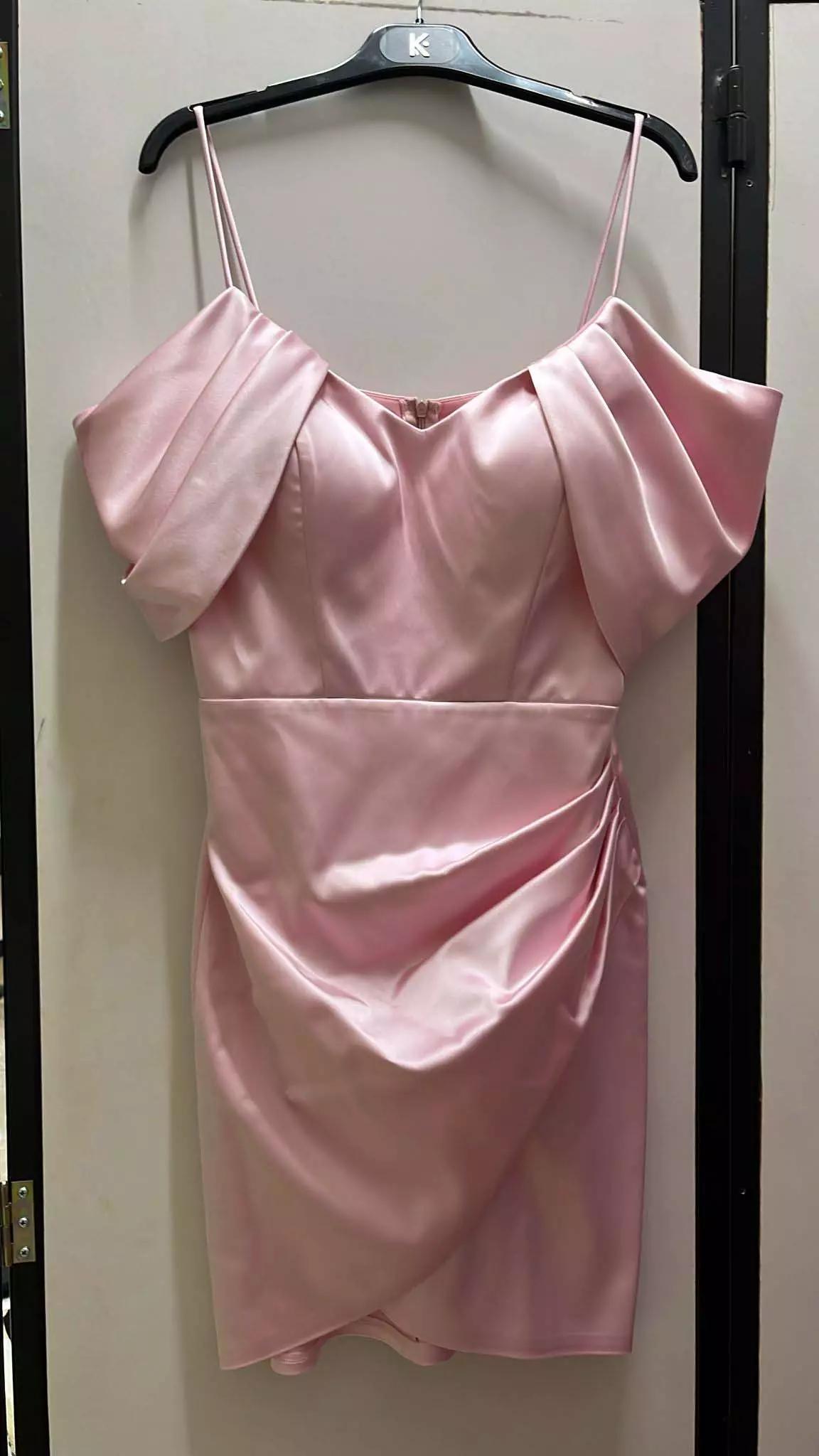 Pink satin sleeveless mini dress