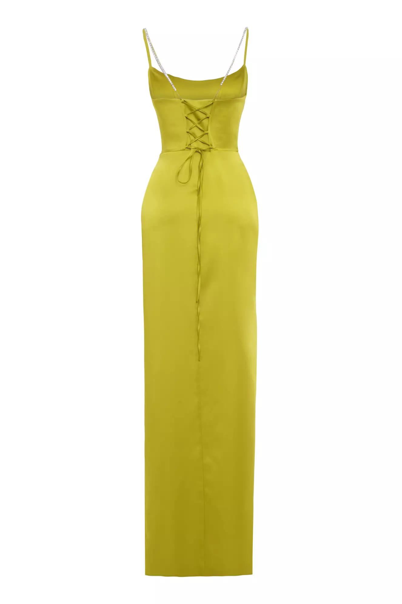 Pistachio green satin sleeveless long dress