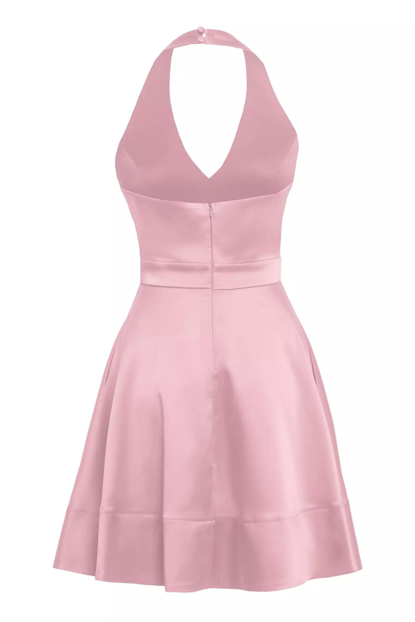 Blush satin sleeveless mini dress