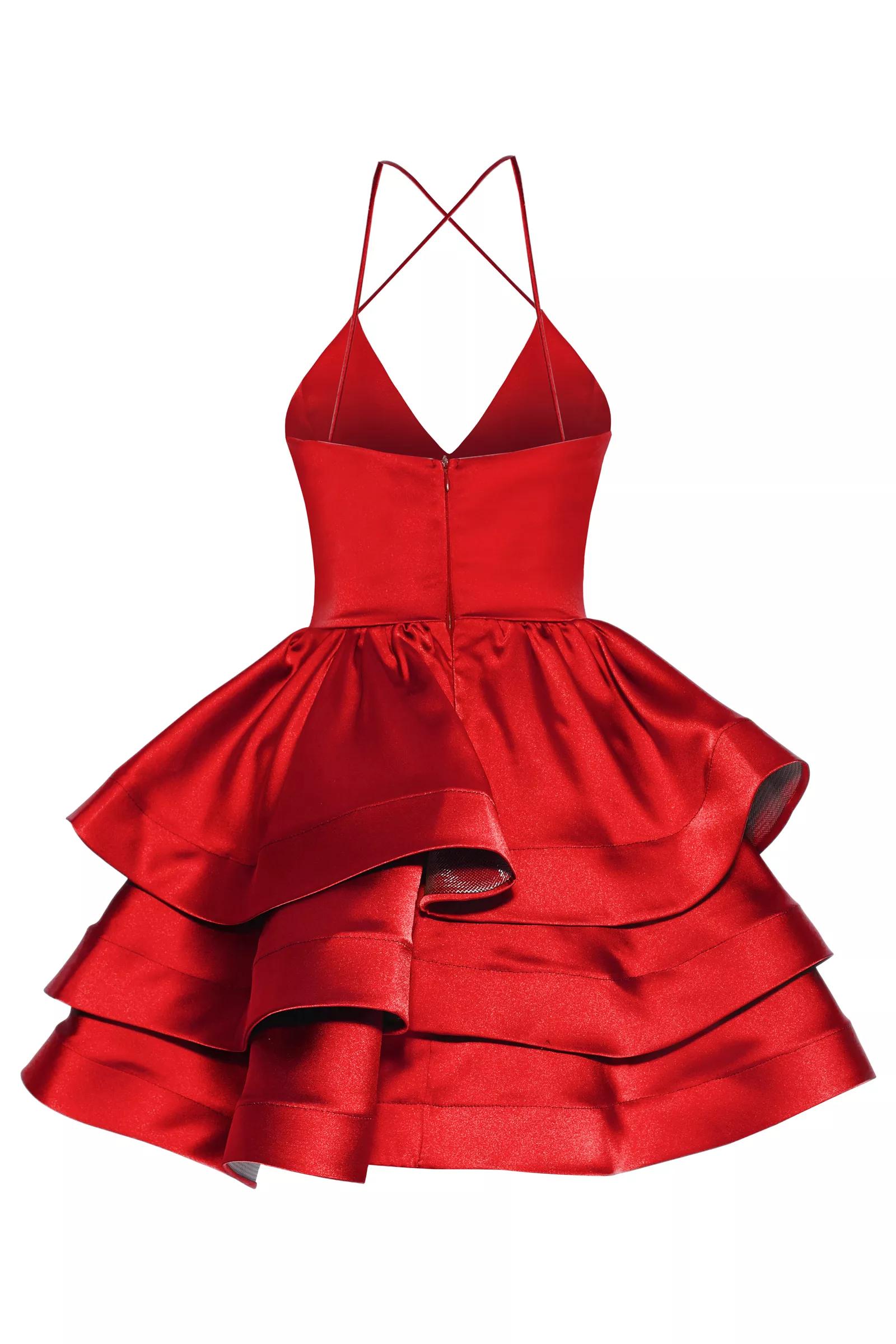 Red satin sleeveless mini dress