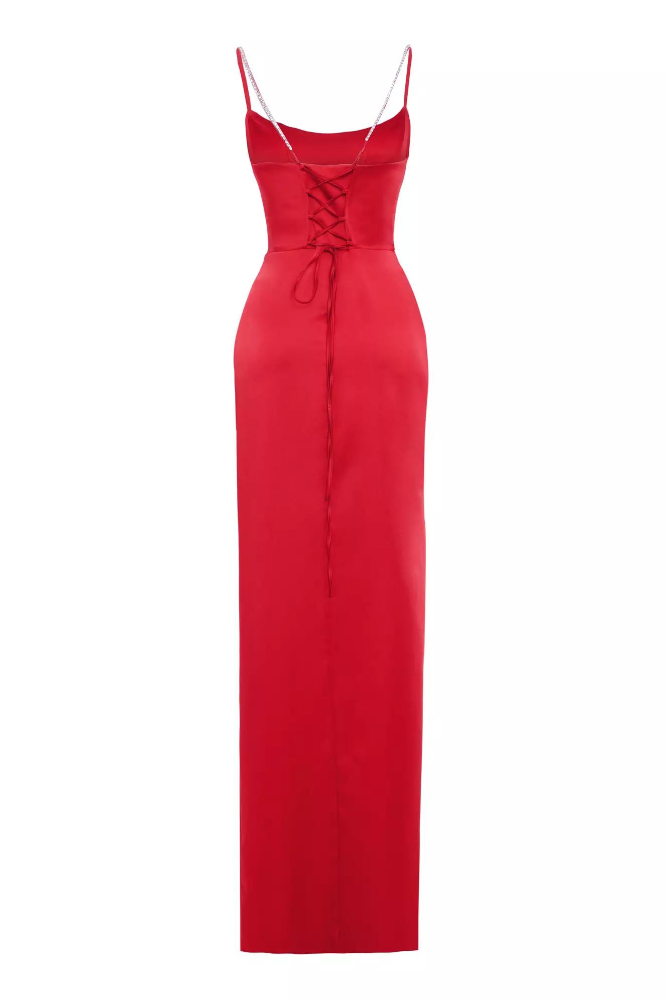 Red satin sleeveless long dress