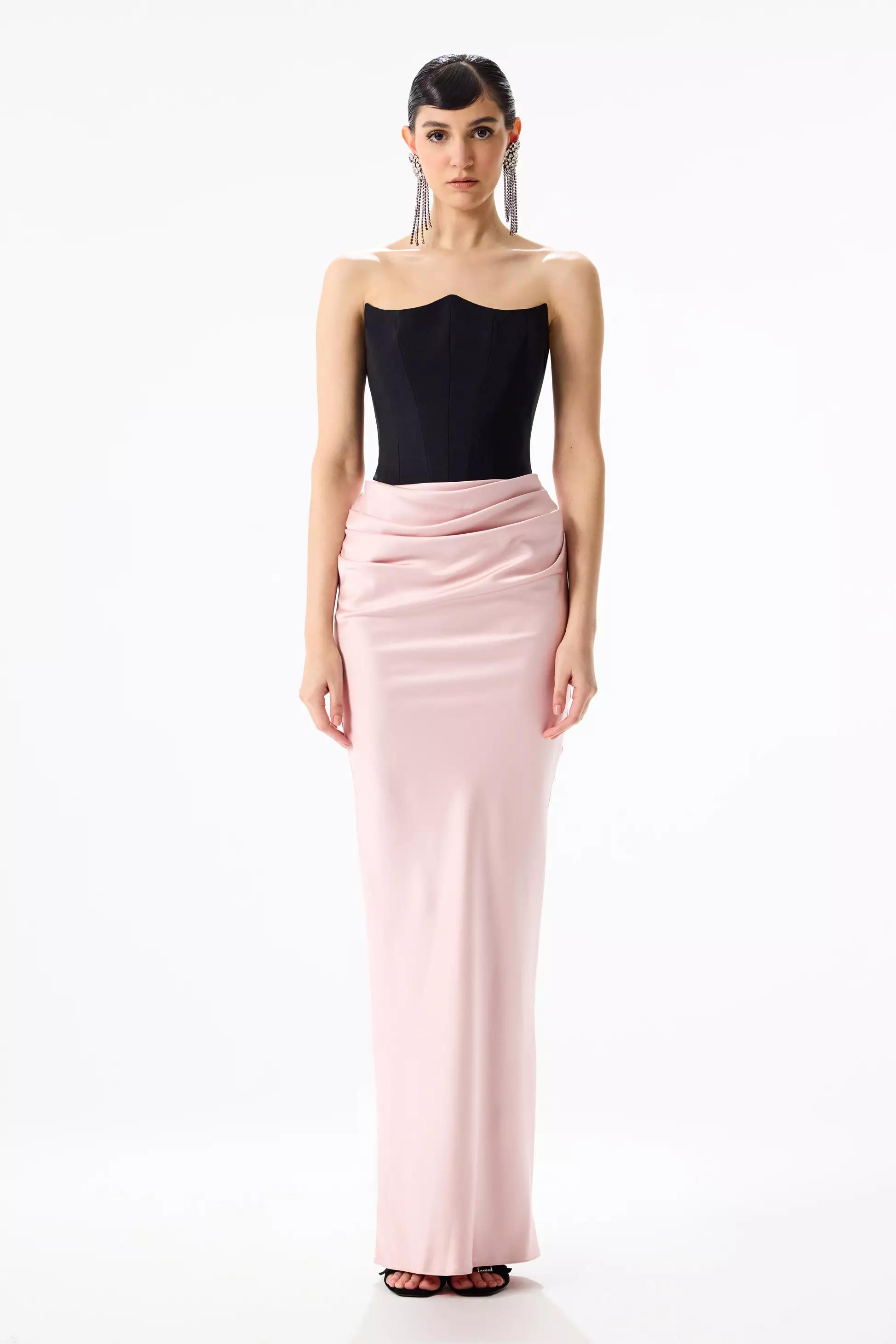 Blush satin sleeveless long dress