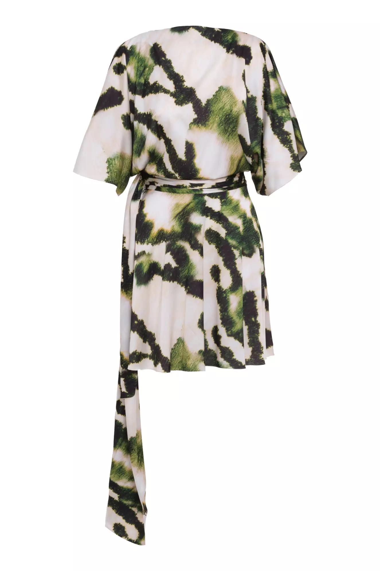 Printed satin short sleeve mini dress