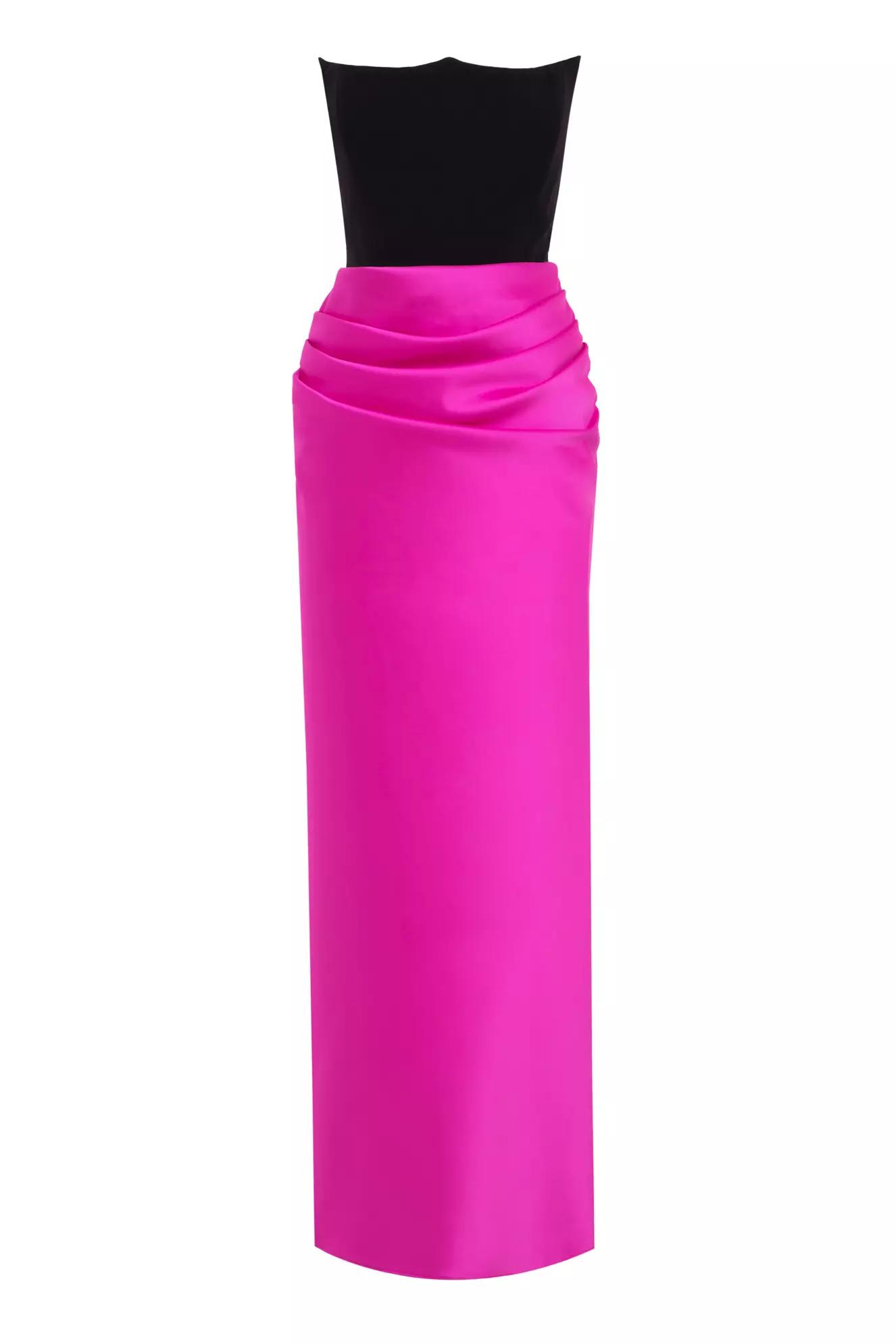 Fuchsia satin sleeveless long dress