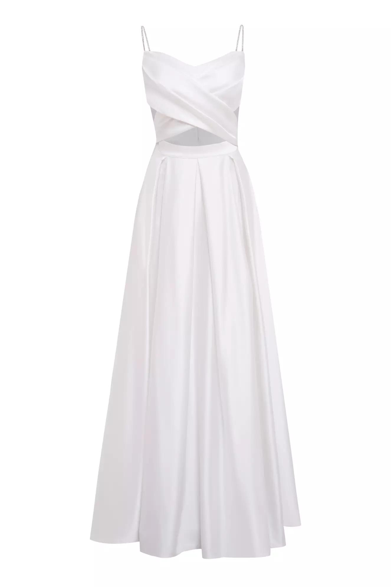 White satin sleeveless long dress