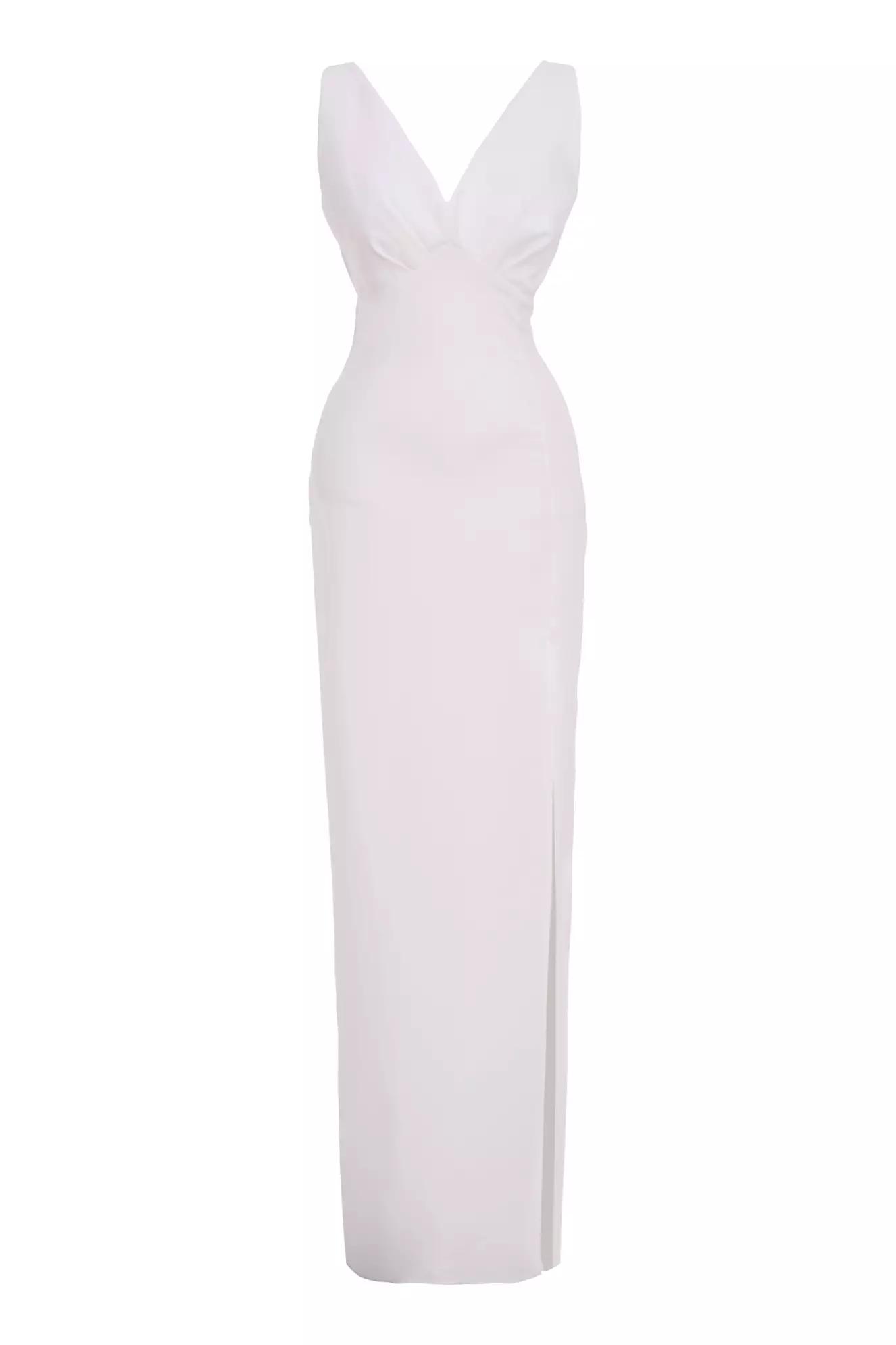 White crepe sleeveless long dress