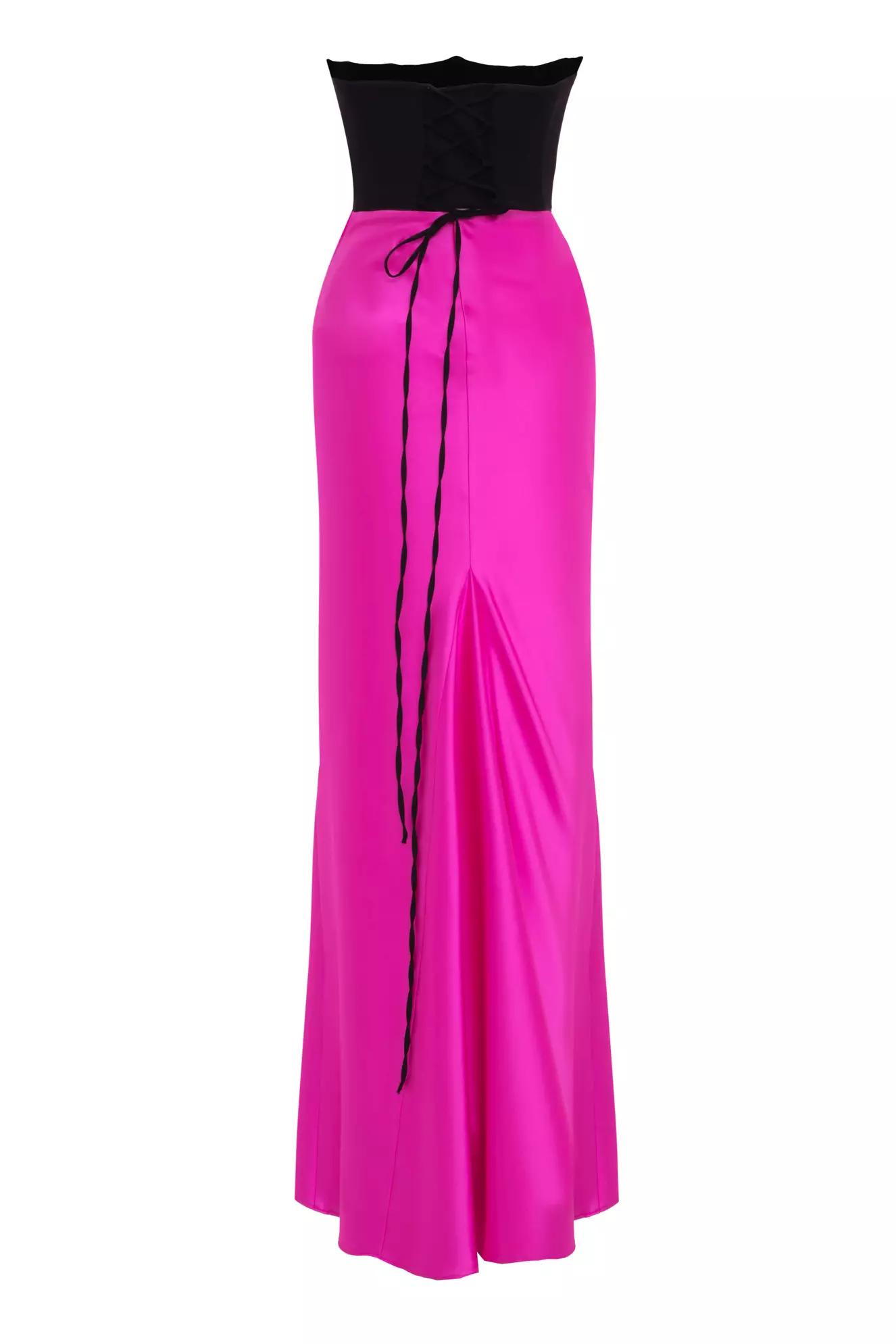 Fuchsia satin sleeveless long dress