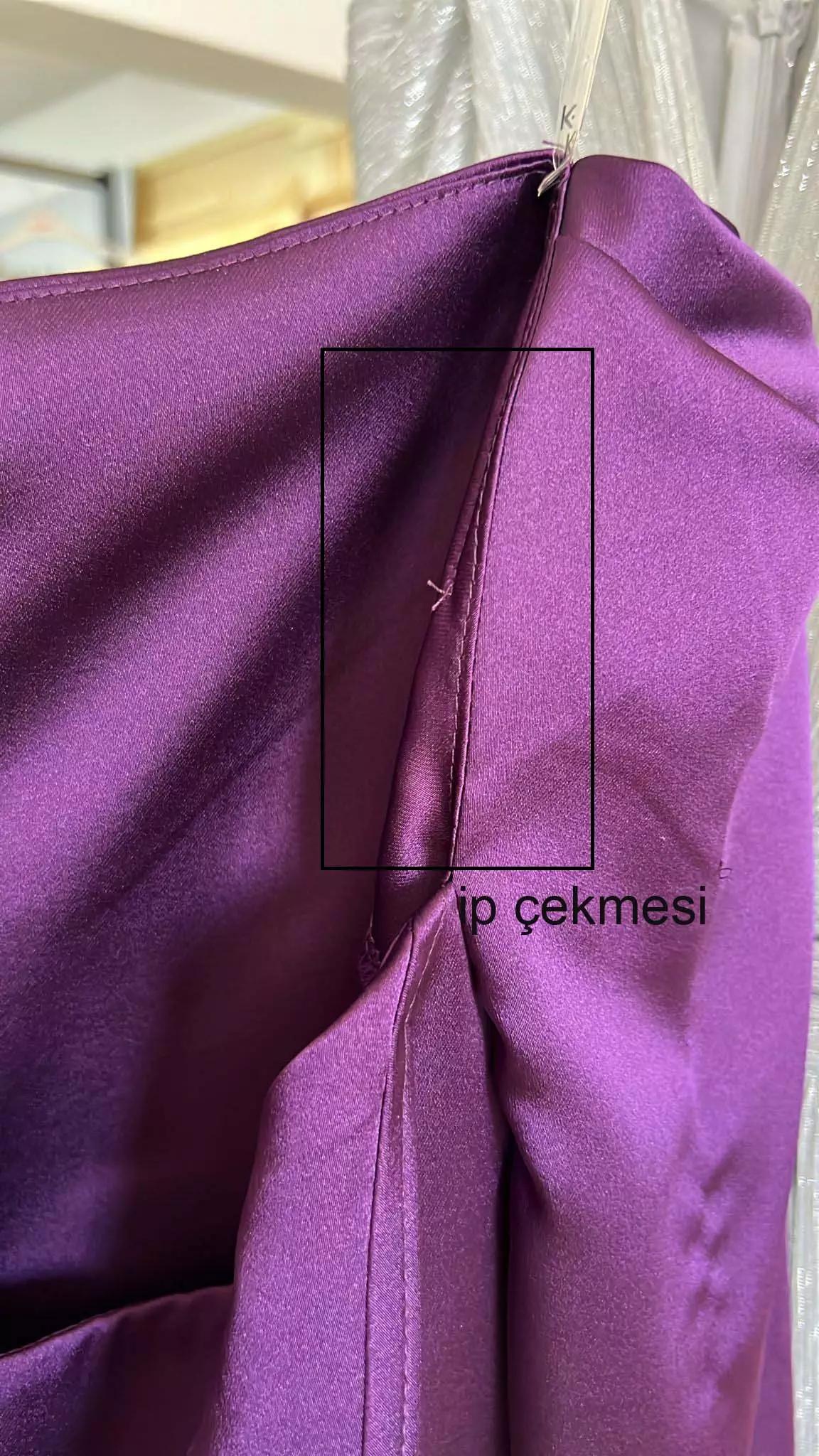 Purple satin long sleeve long dress