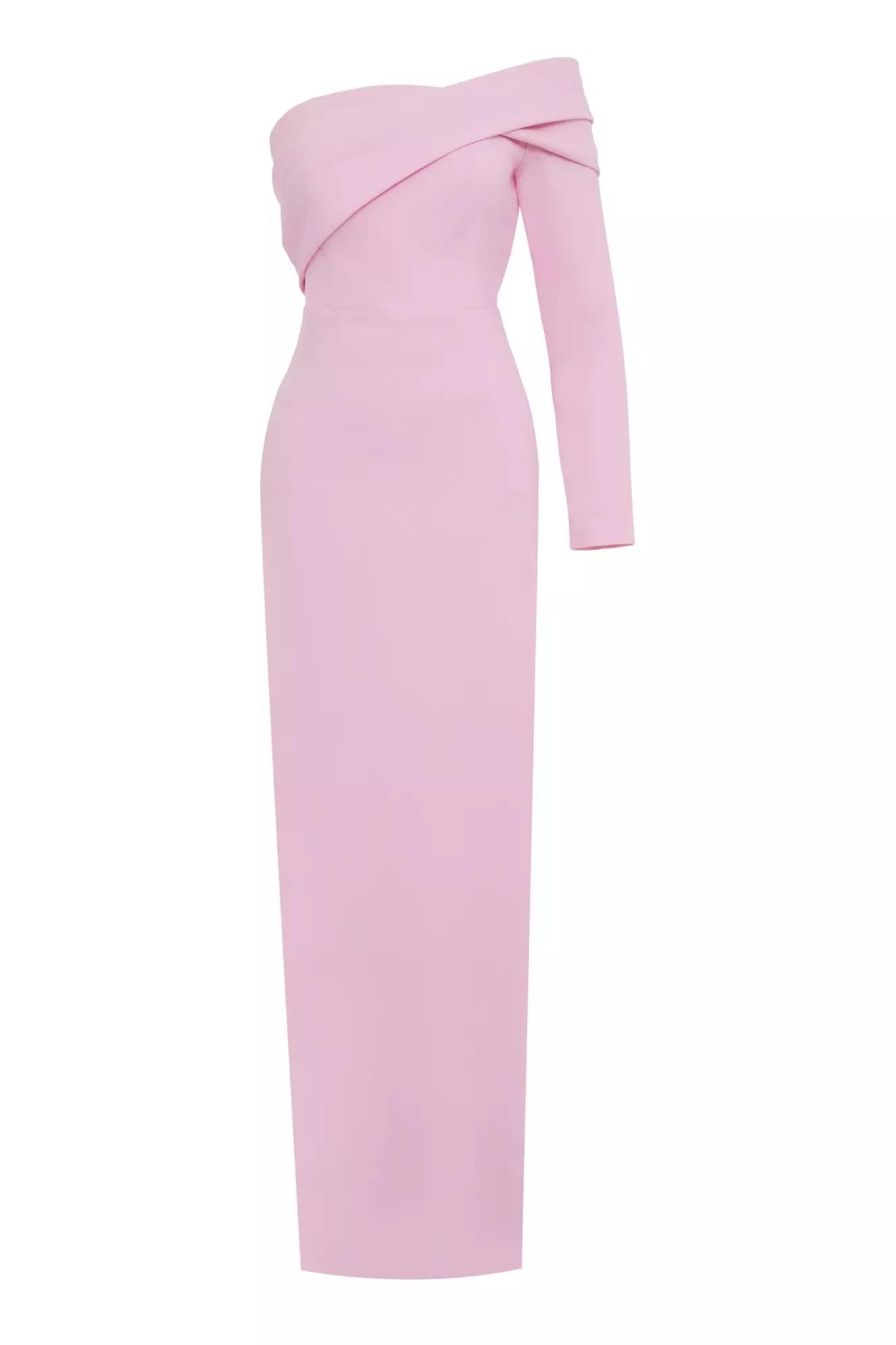 Pink crepe one arm long dress