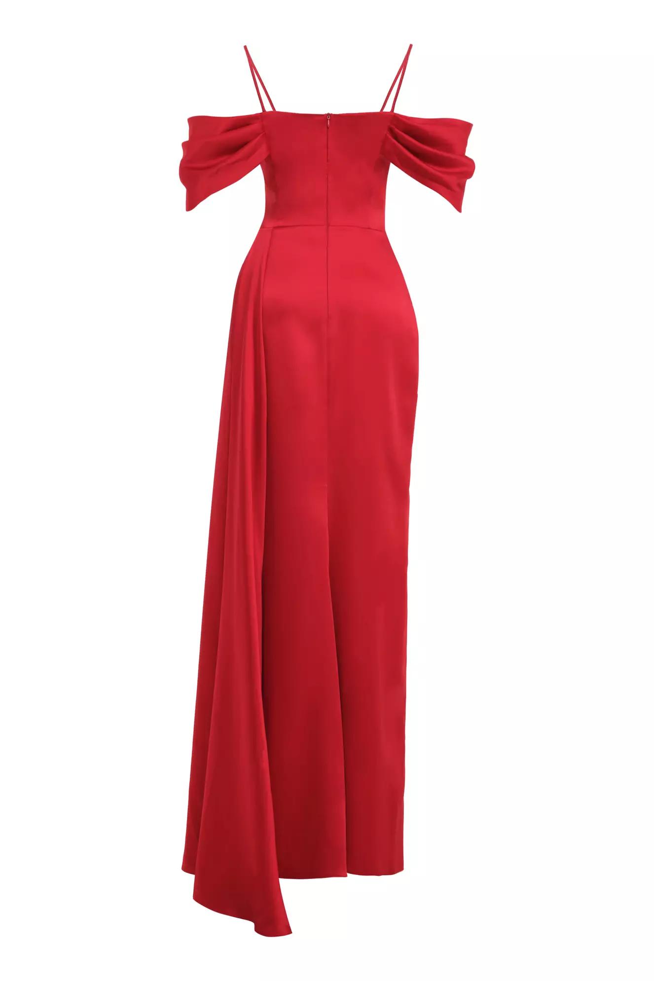 Red satin sleeveless long dress