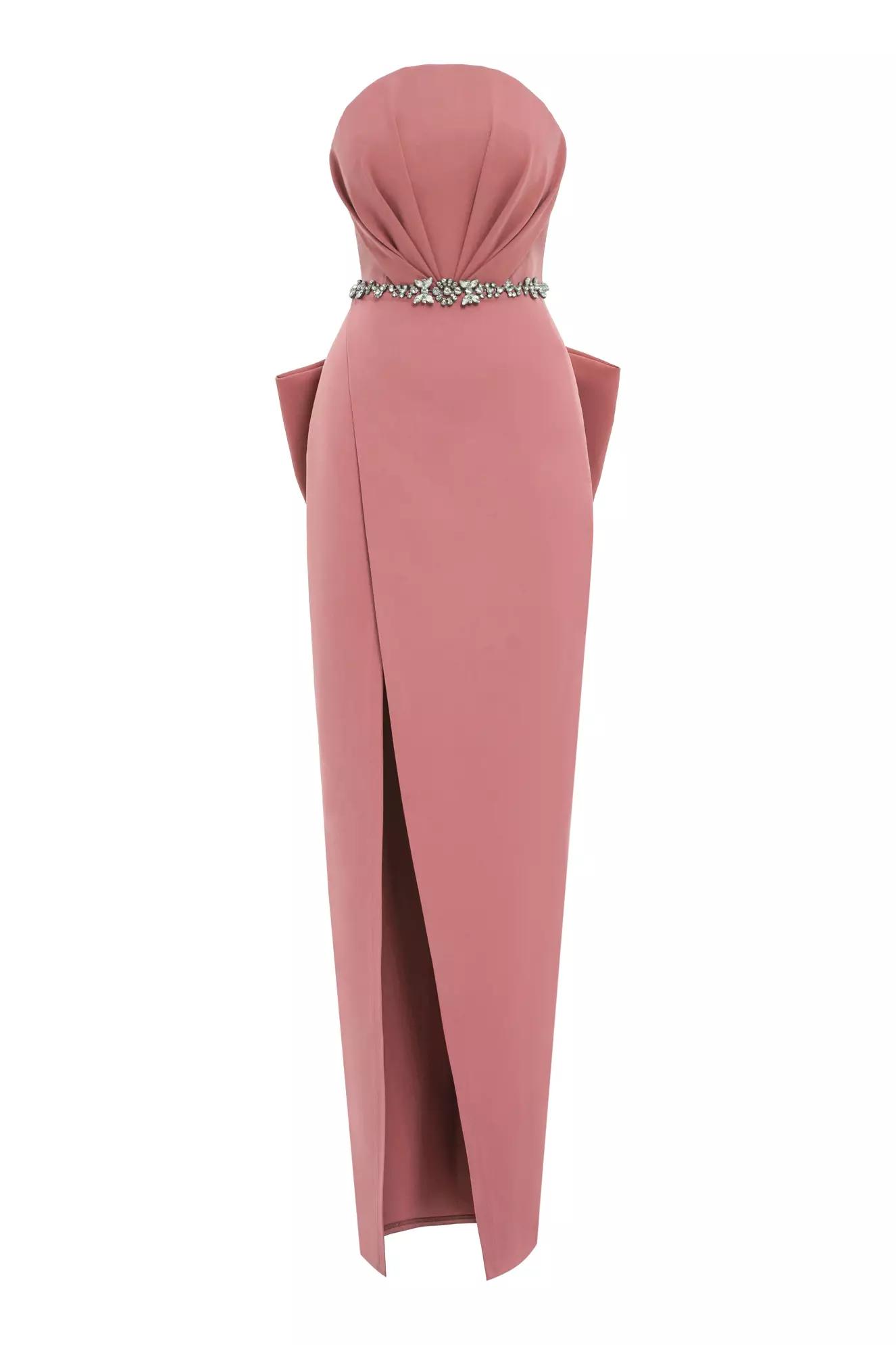 Blush crepe sleeveless long dress