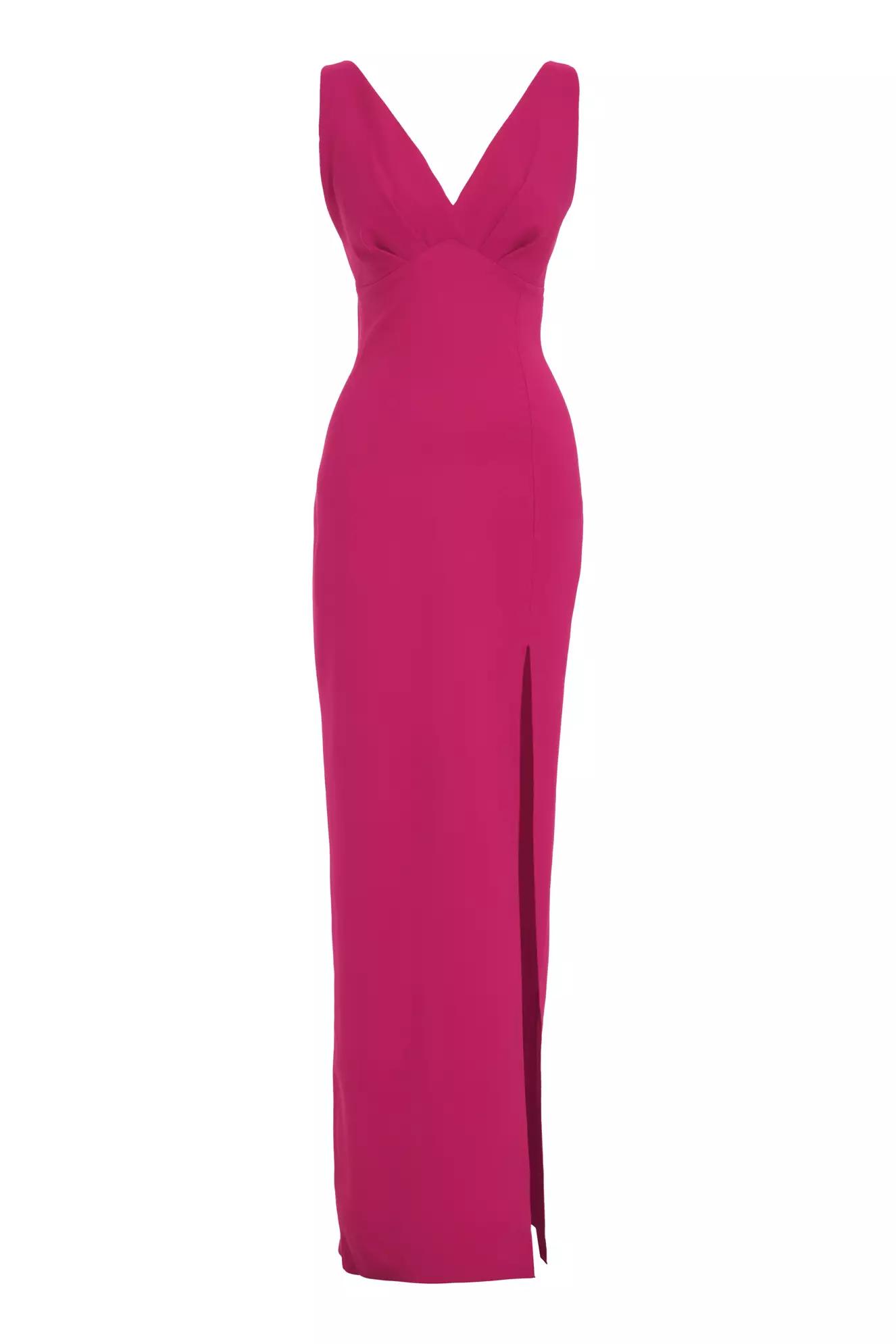 Fuchsia crepe sleeveless long dress