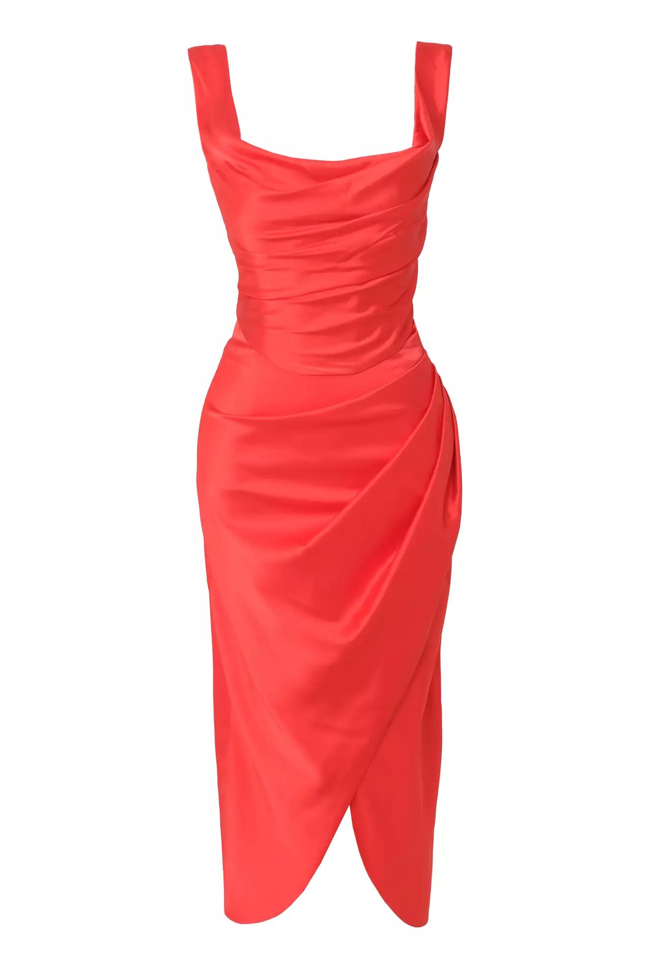 Coral satin sleeveless midi