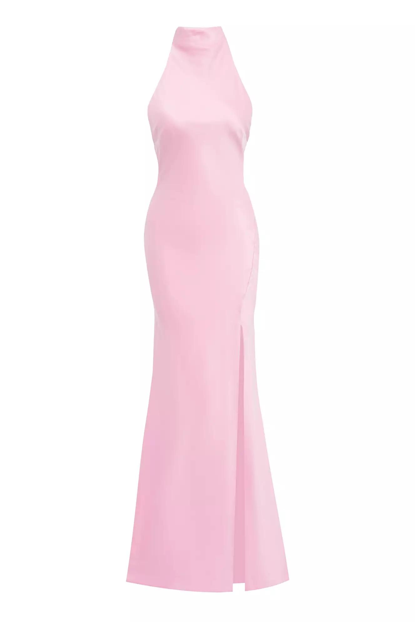 Blush satin sleeveless long dress