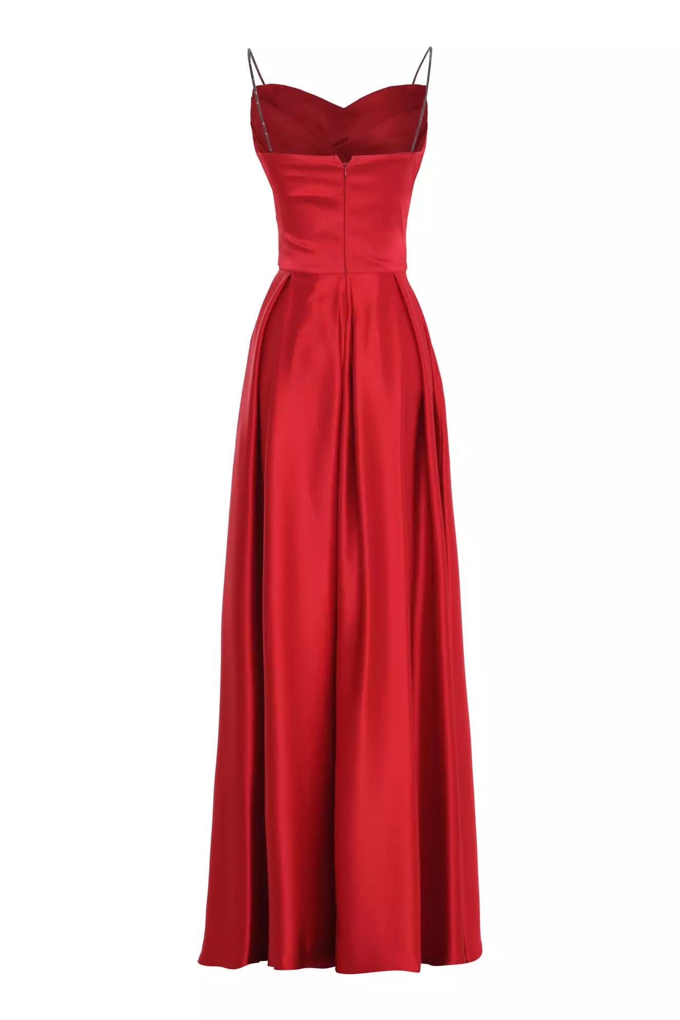 Red satin sleeveless long dress