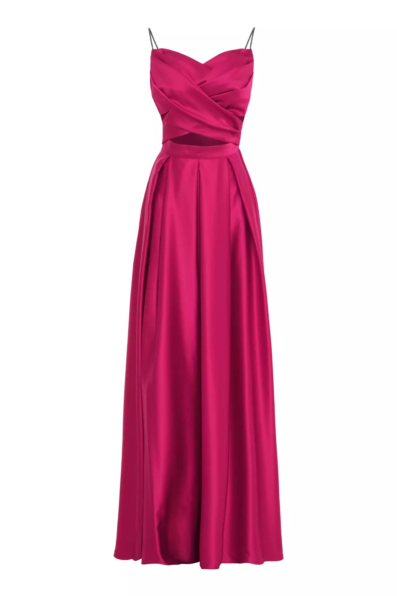 Fuchsia satin sleeveless long dress