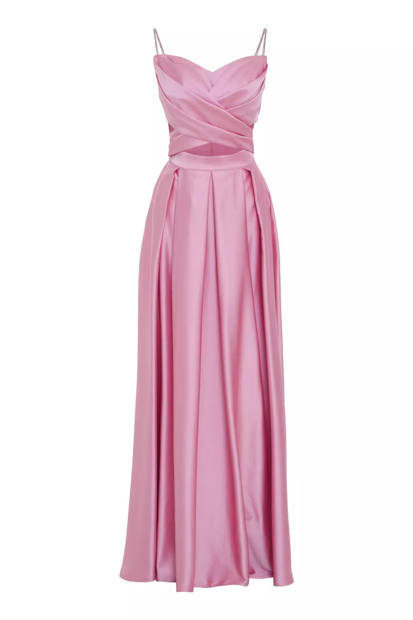 Pink satin sleeveless long dress