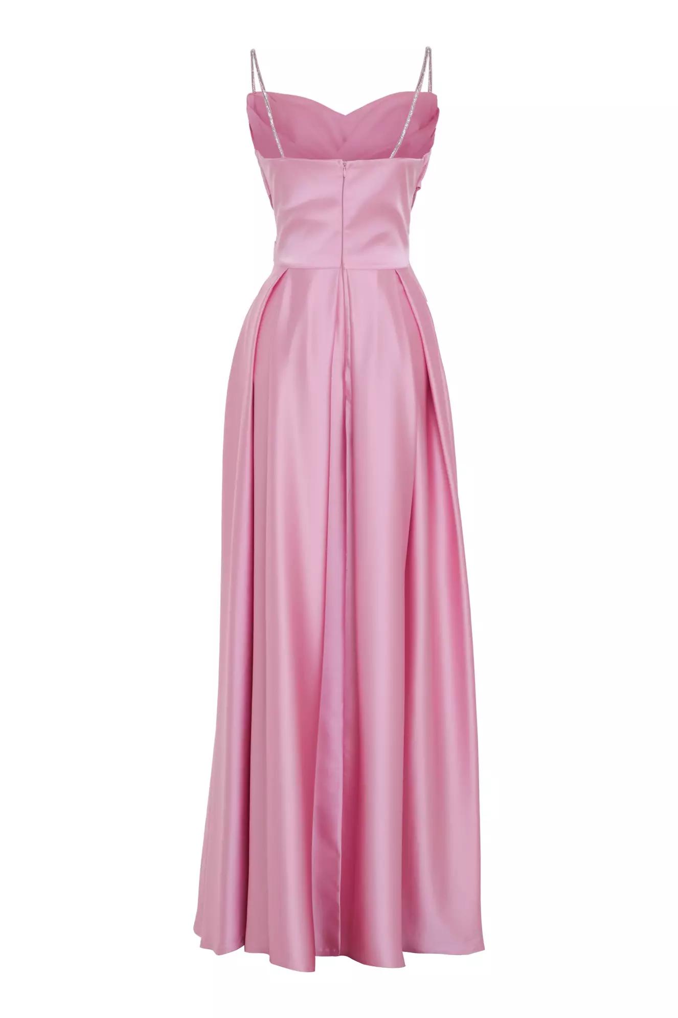 Pink satin sleeveless long dress