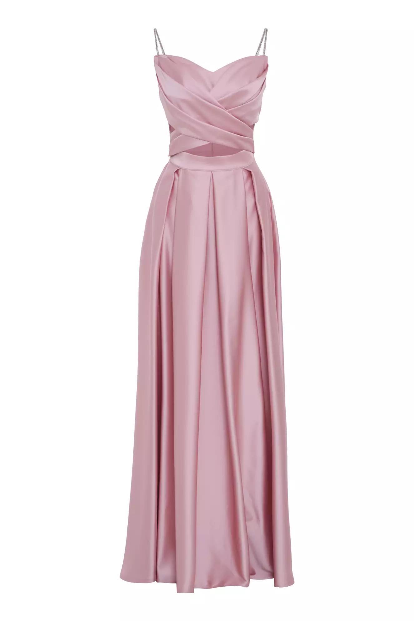 Blush satin sleeveless long dress