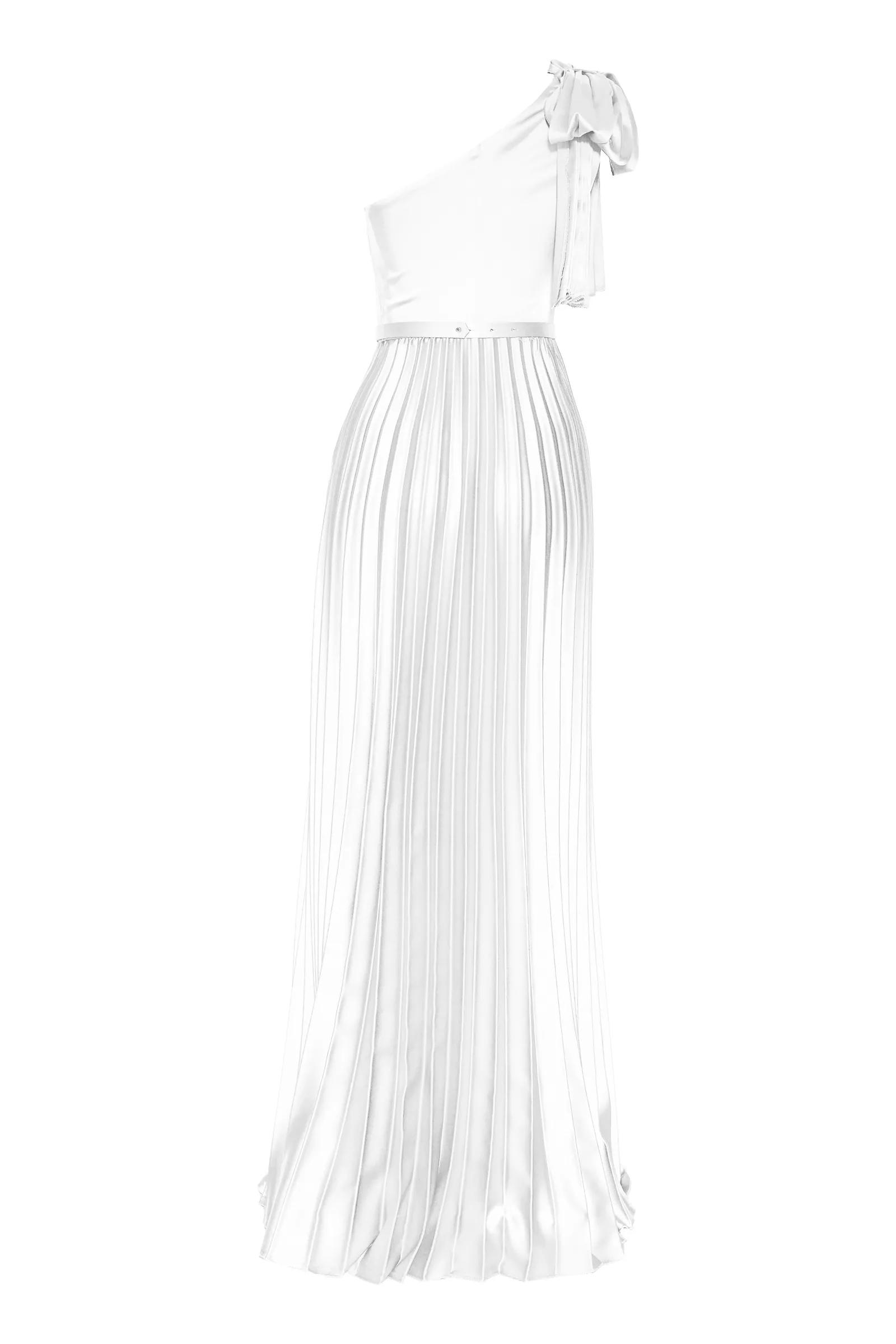 White satin one arm long dress